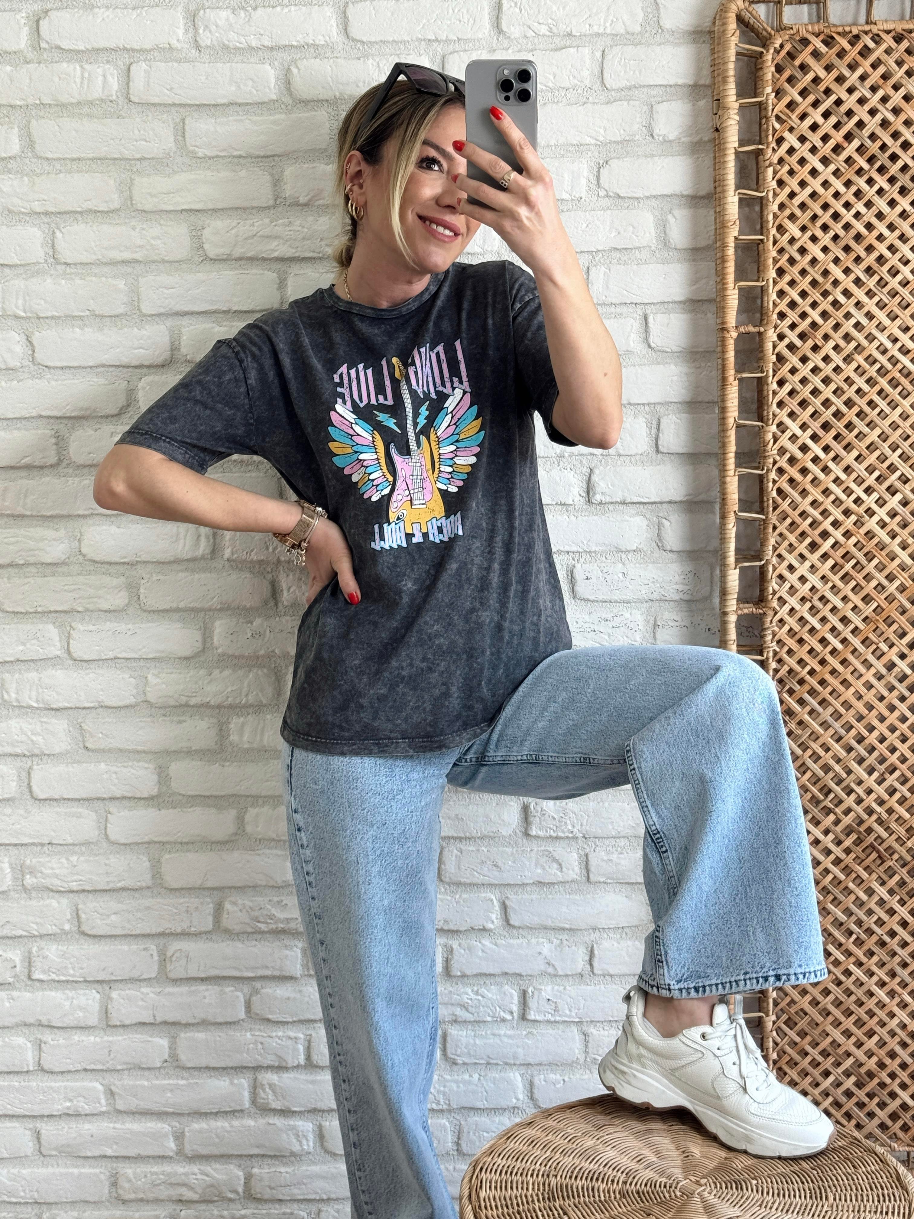 Gitar Baskı Tshirt ANTRASİT
