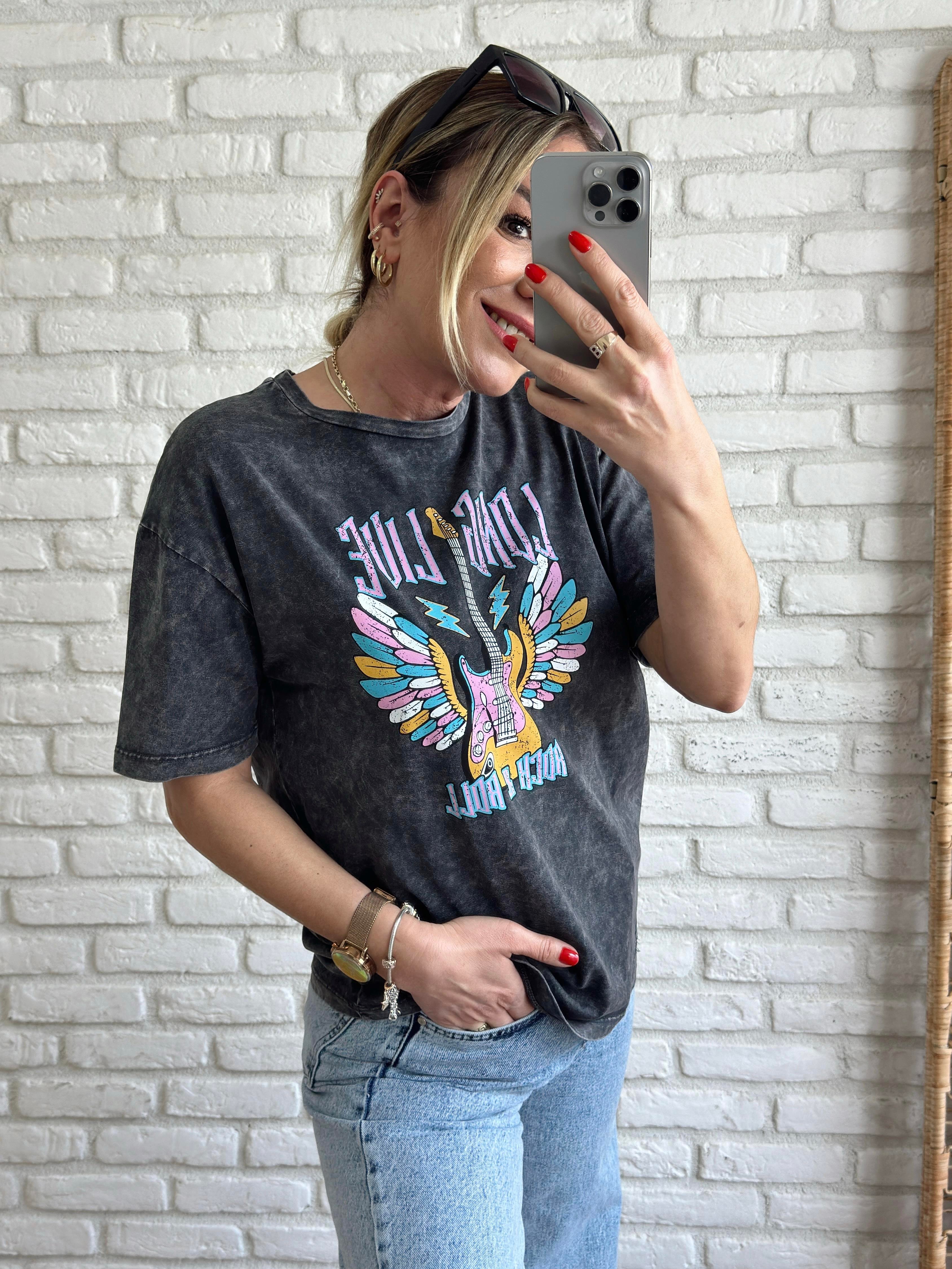Gitar Baskı Tshirt ANTRASİT