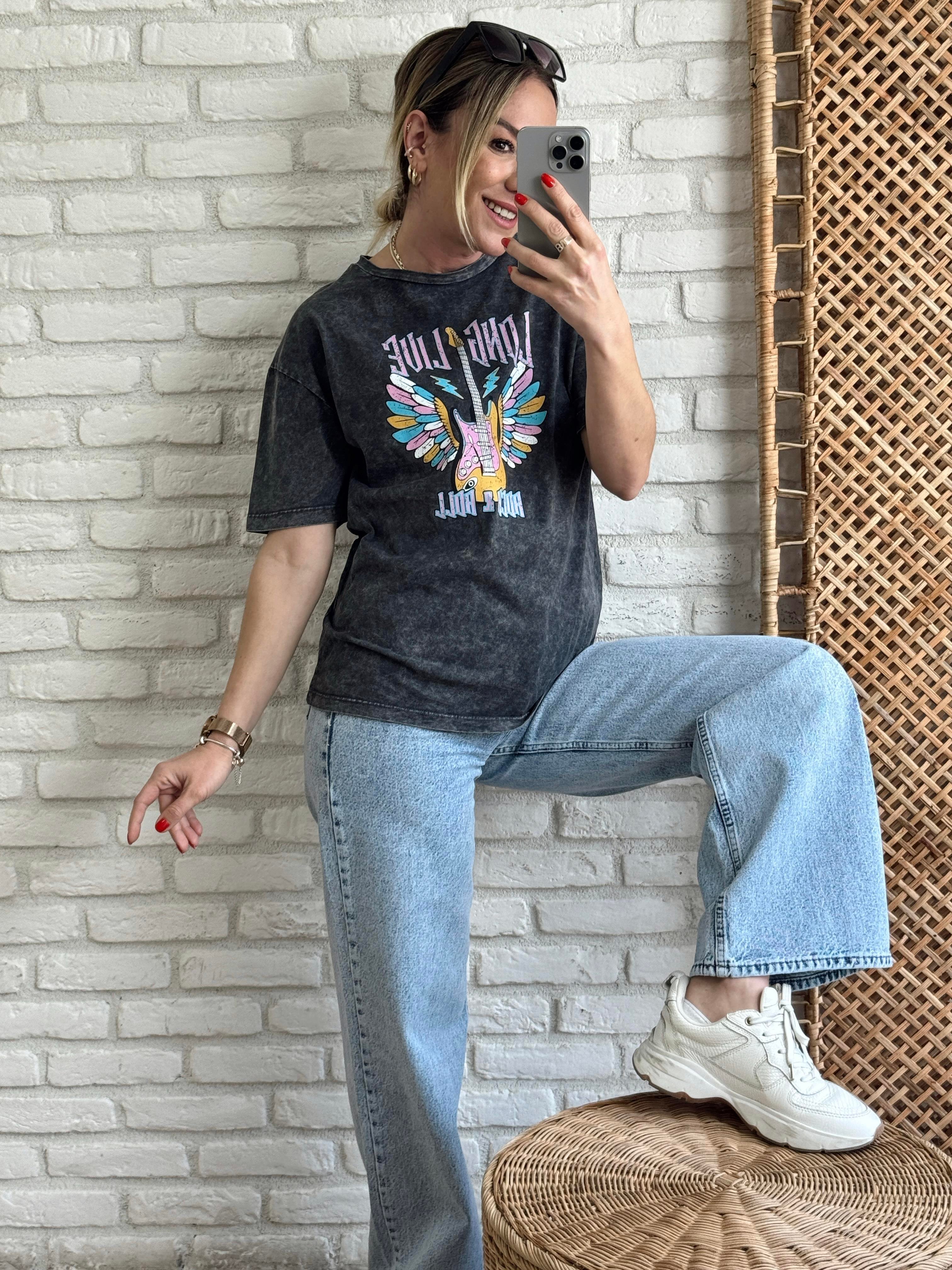 Gitar Baskı Tshirt ANTRASİT
