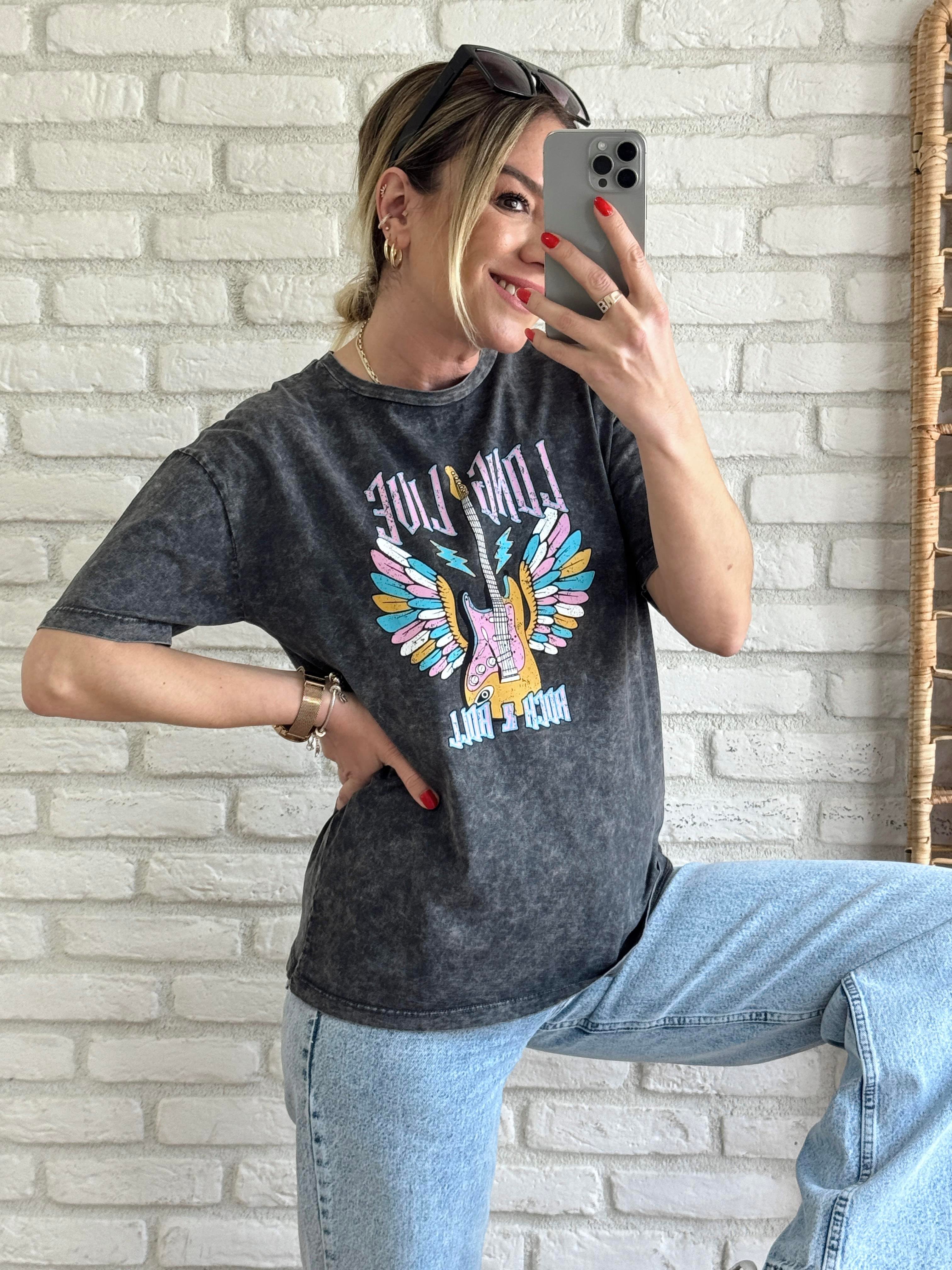 Gitar Baskı Tshirt ANTRASİT