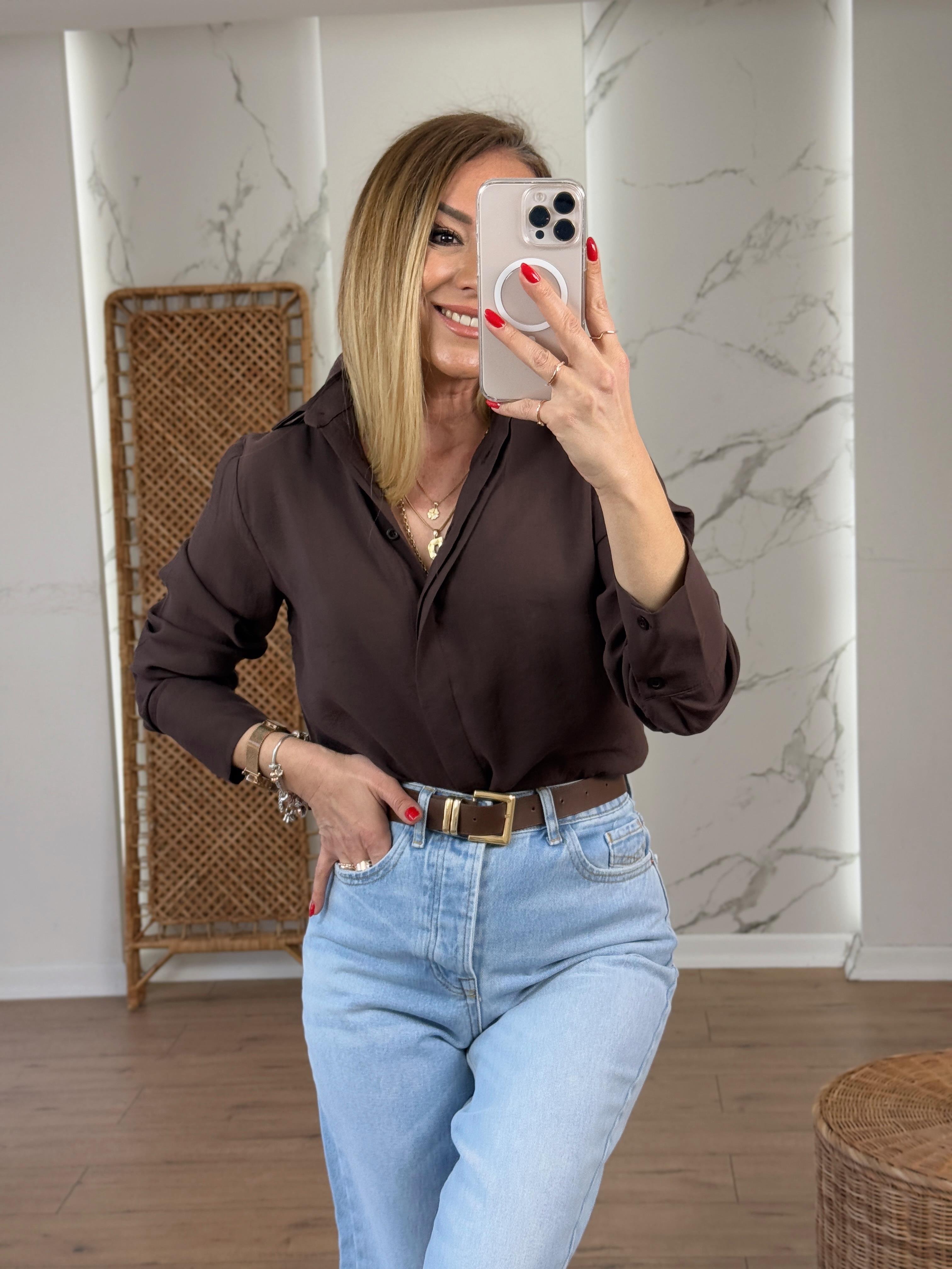 Gizli Düğmeli Modal Gömlek KAHVE