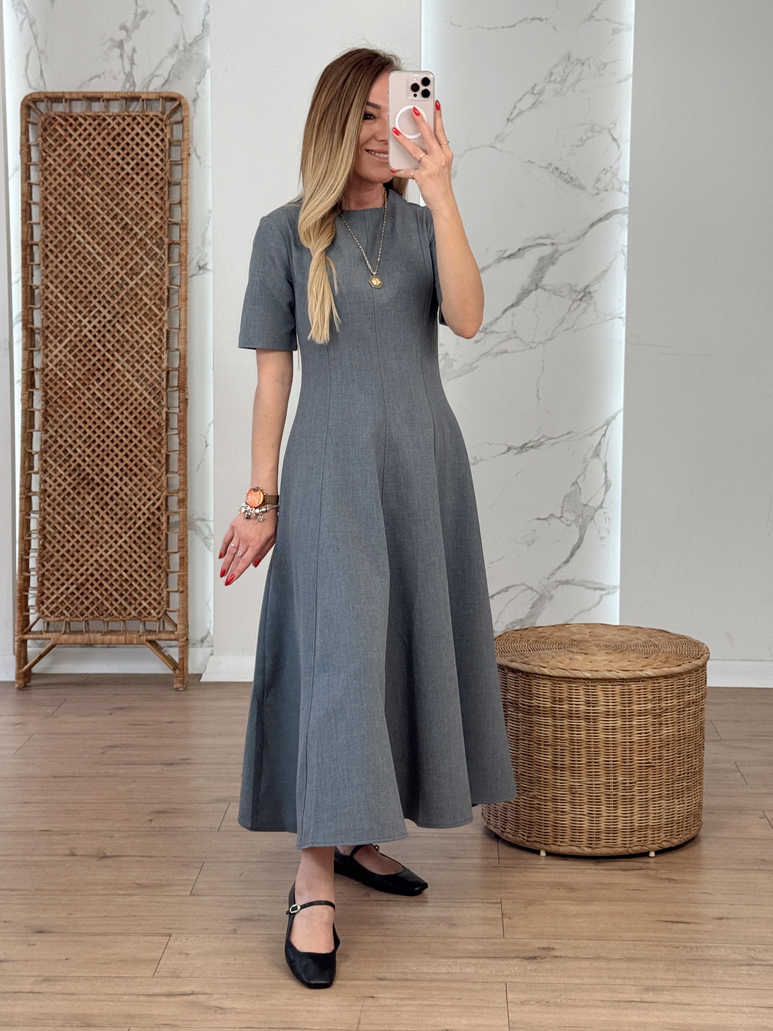 Godeli Midi Elbise GRİ