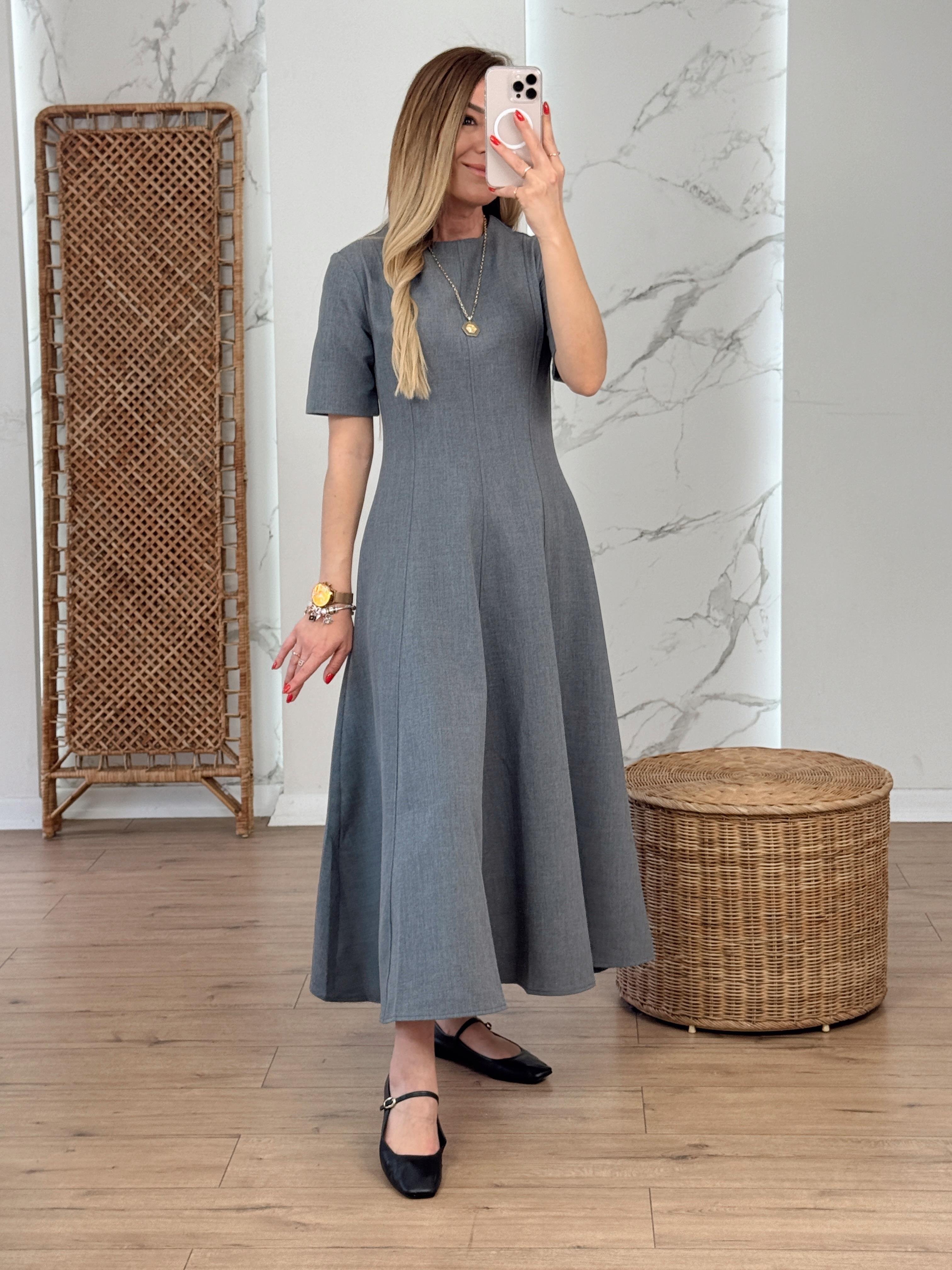 Godeli Midi Elbise GRİ