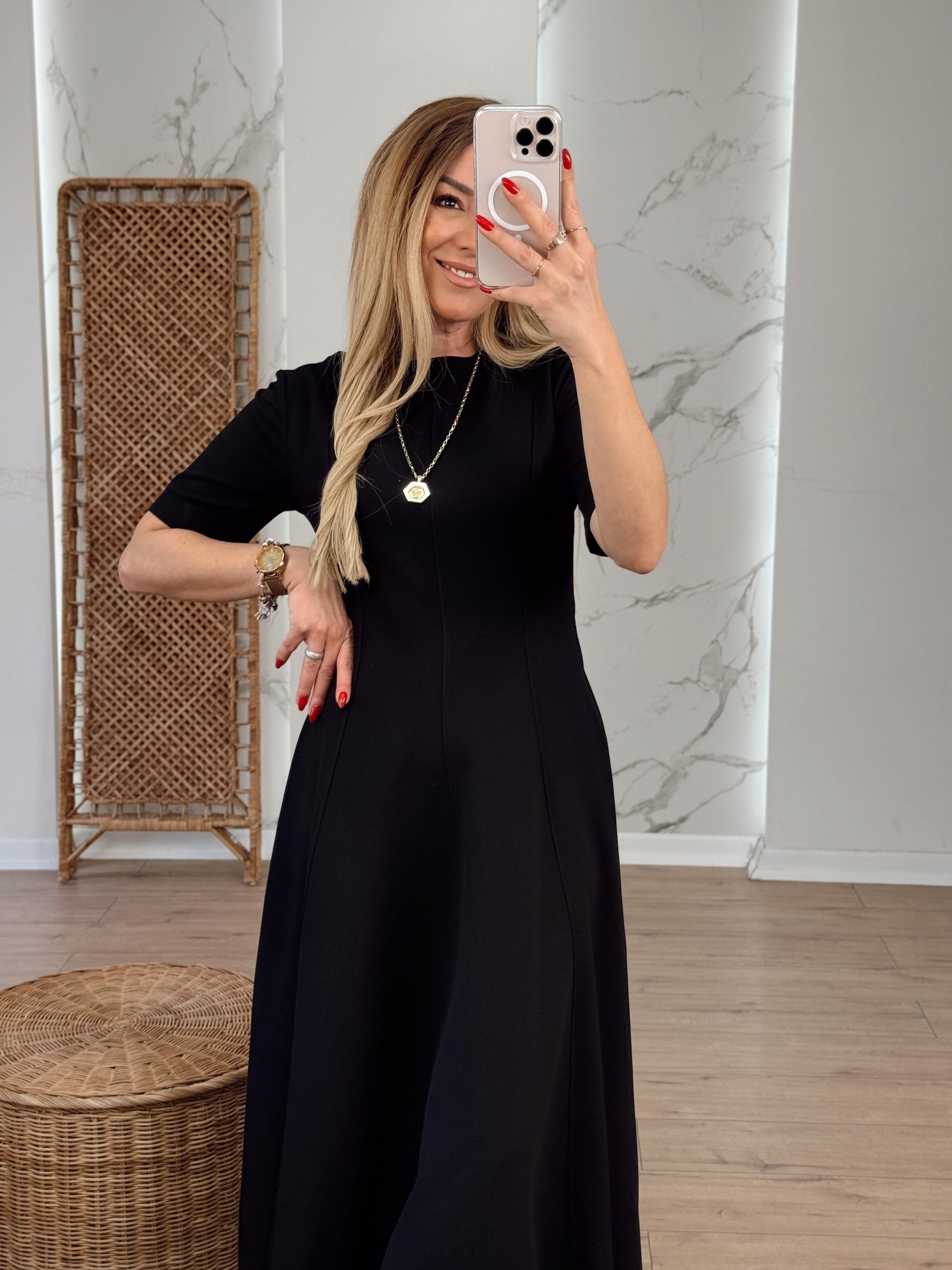Godeli Midi Elbise SİYAH