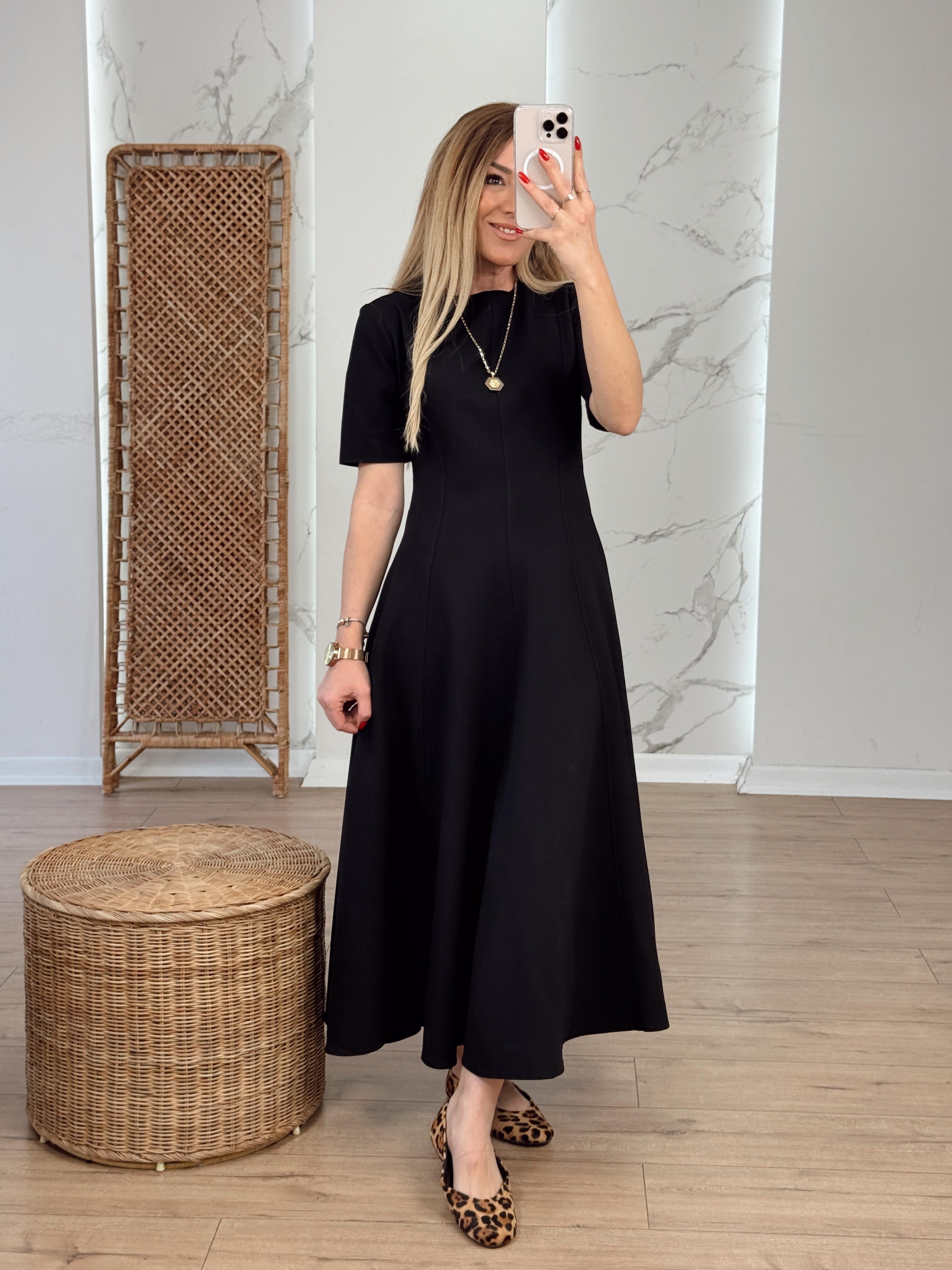 Godeli Midi Elbise SİYAH