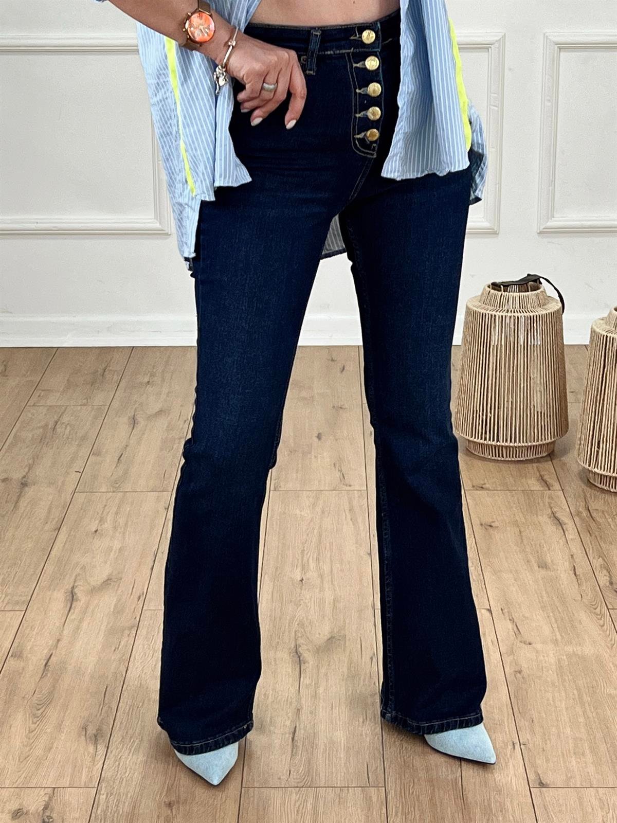 GOLD DÜĞMELİ İSPANYOL JEAN LACİVERT