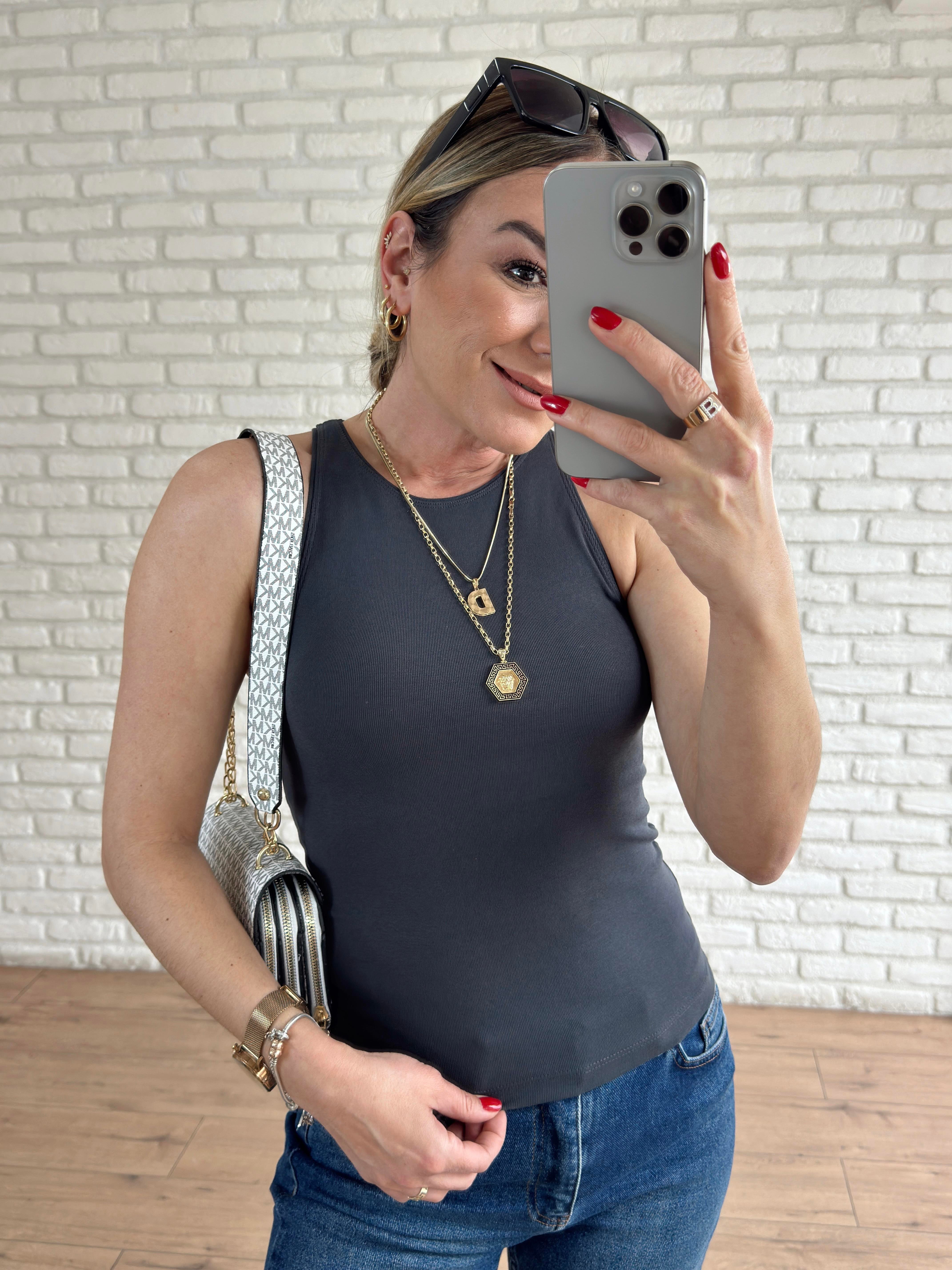 Halter Yaka Basic Tshirt ANTRASİT