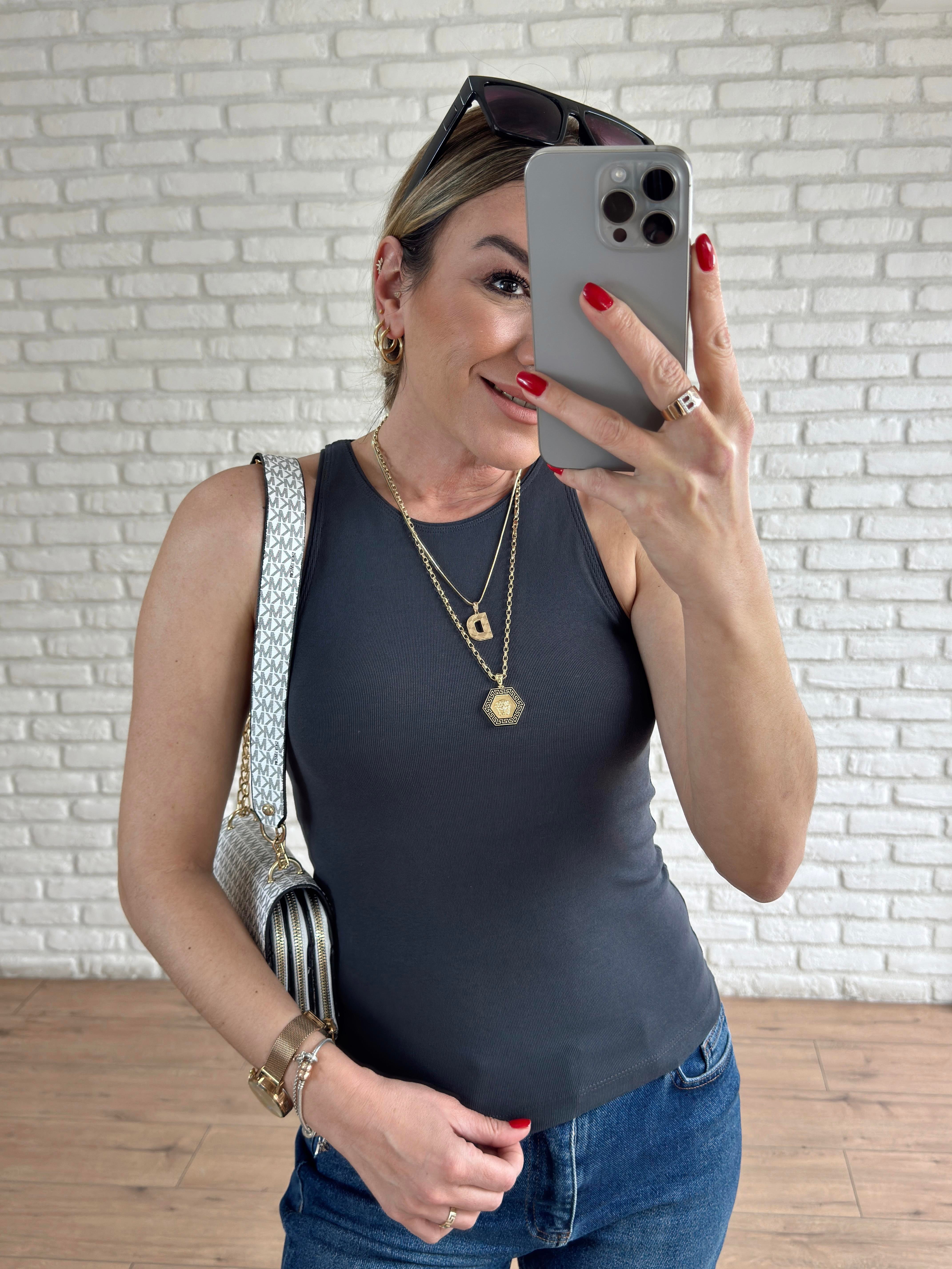 Halter Yaka Basic Tshirt ANTRASİT