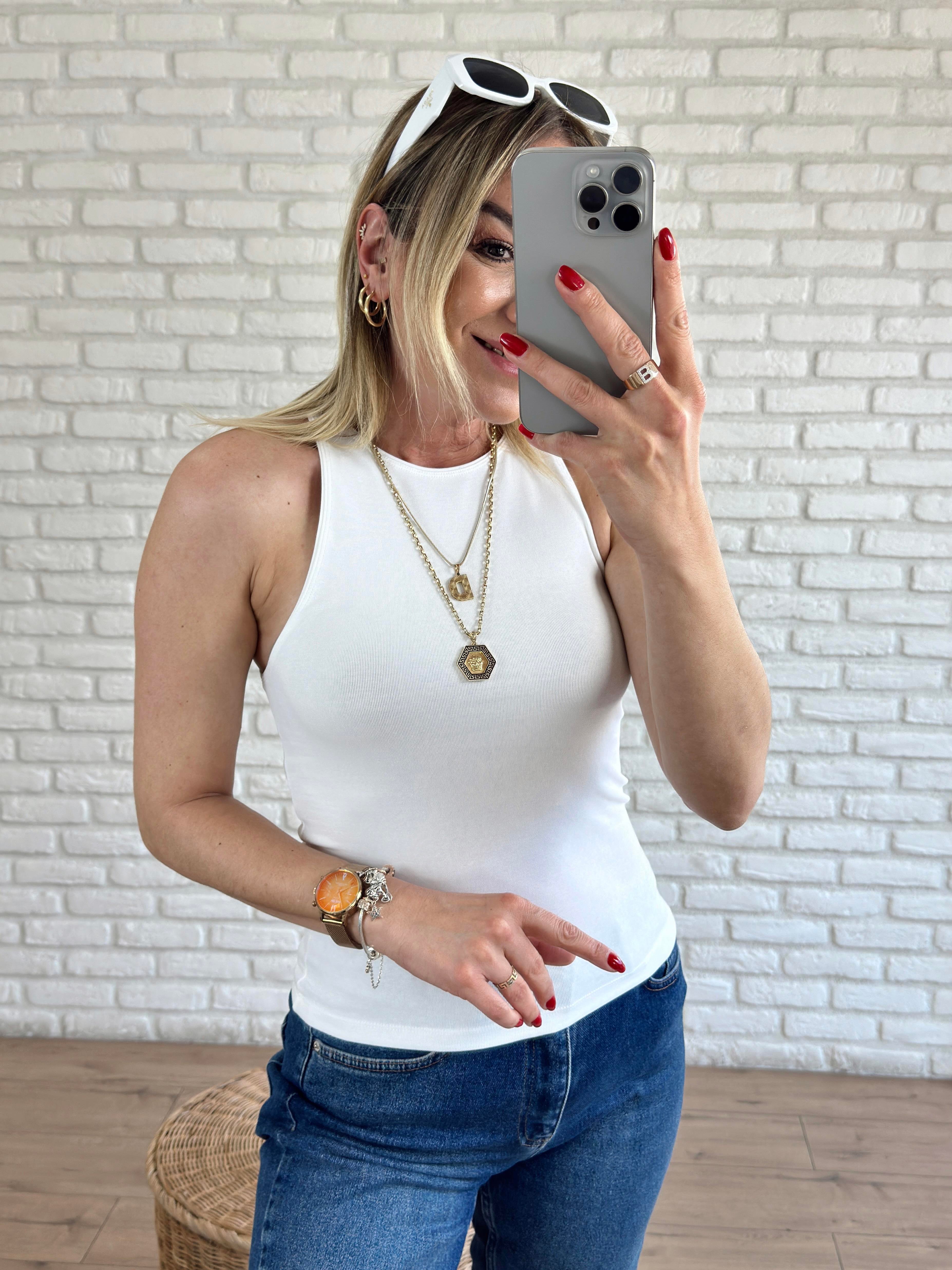 Halter Yaka Basic Tshirt BEYAZ
