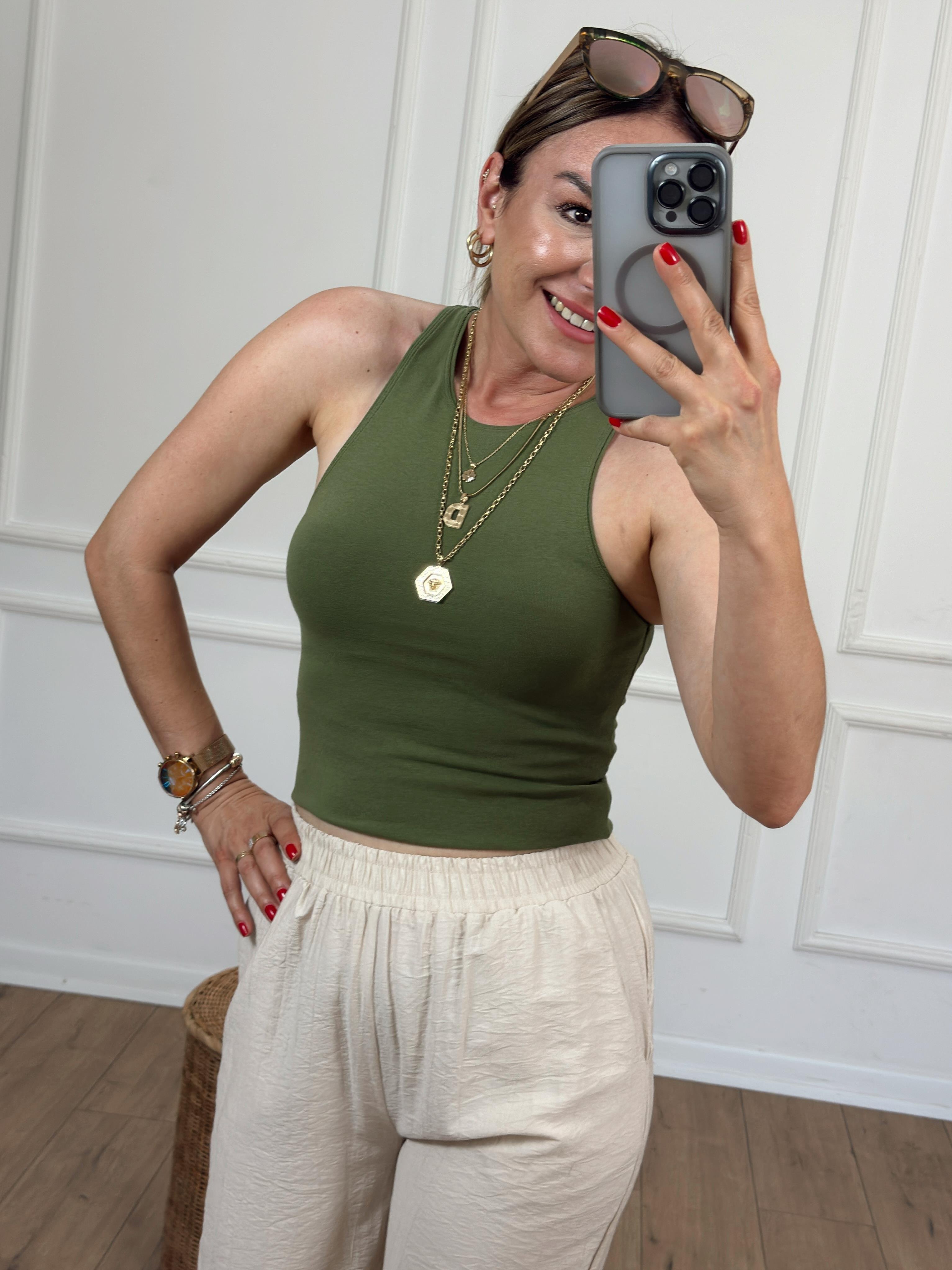 Halter Yaka Basic Tshirt HAKİ