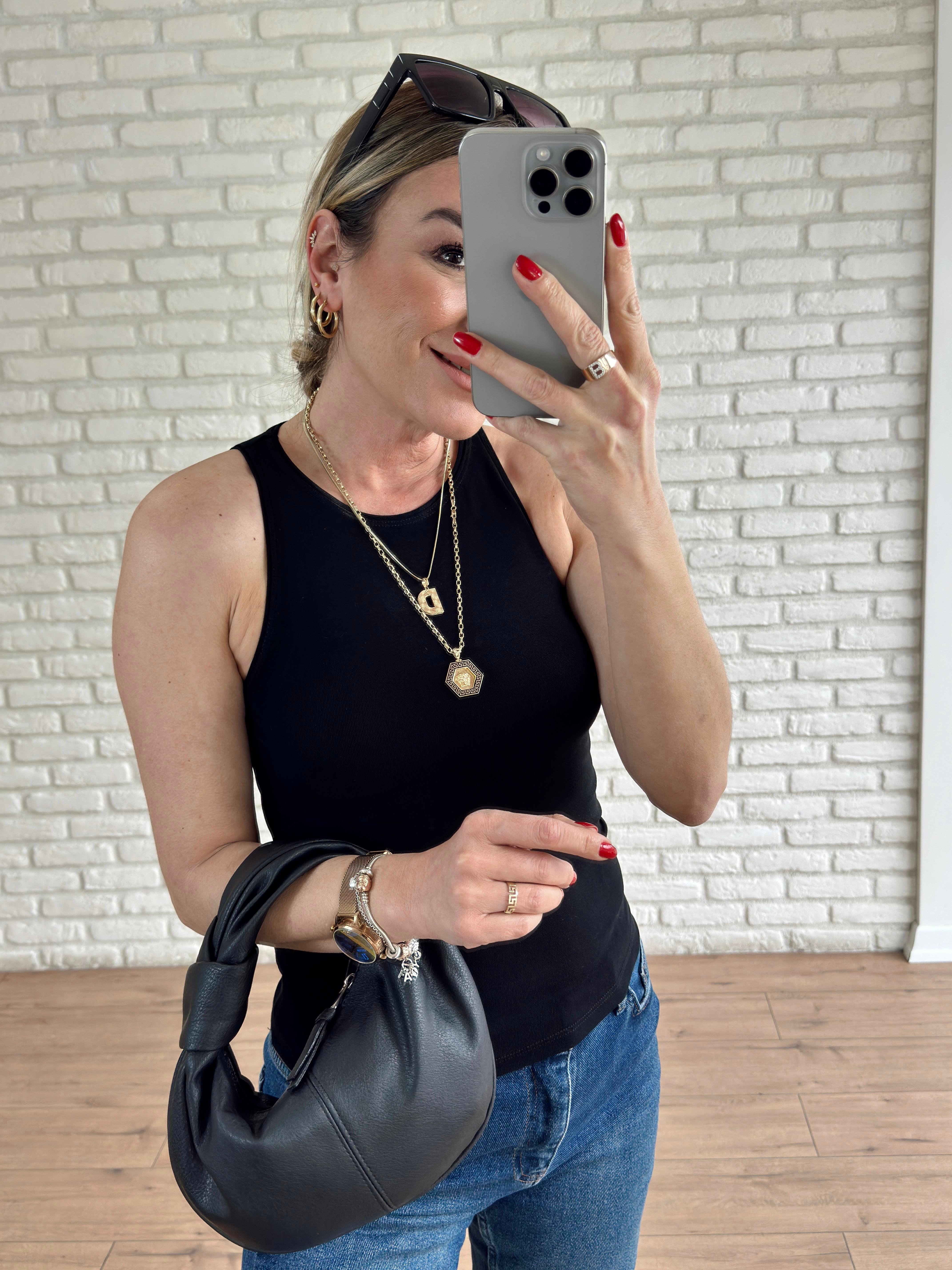 Halter Yaka Basic Tshirt SİYAH