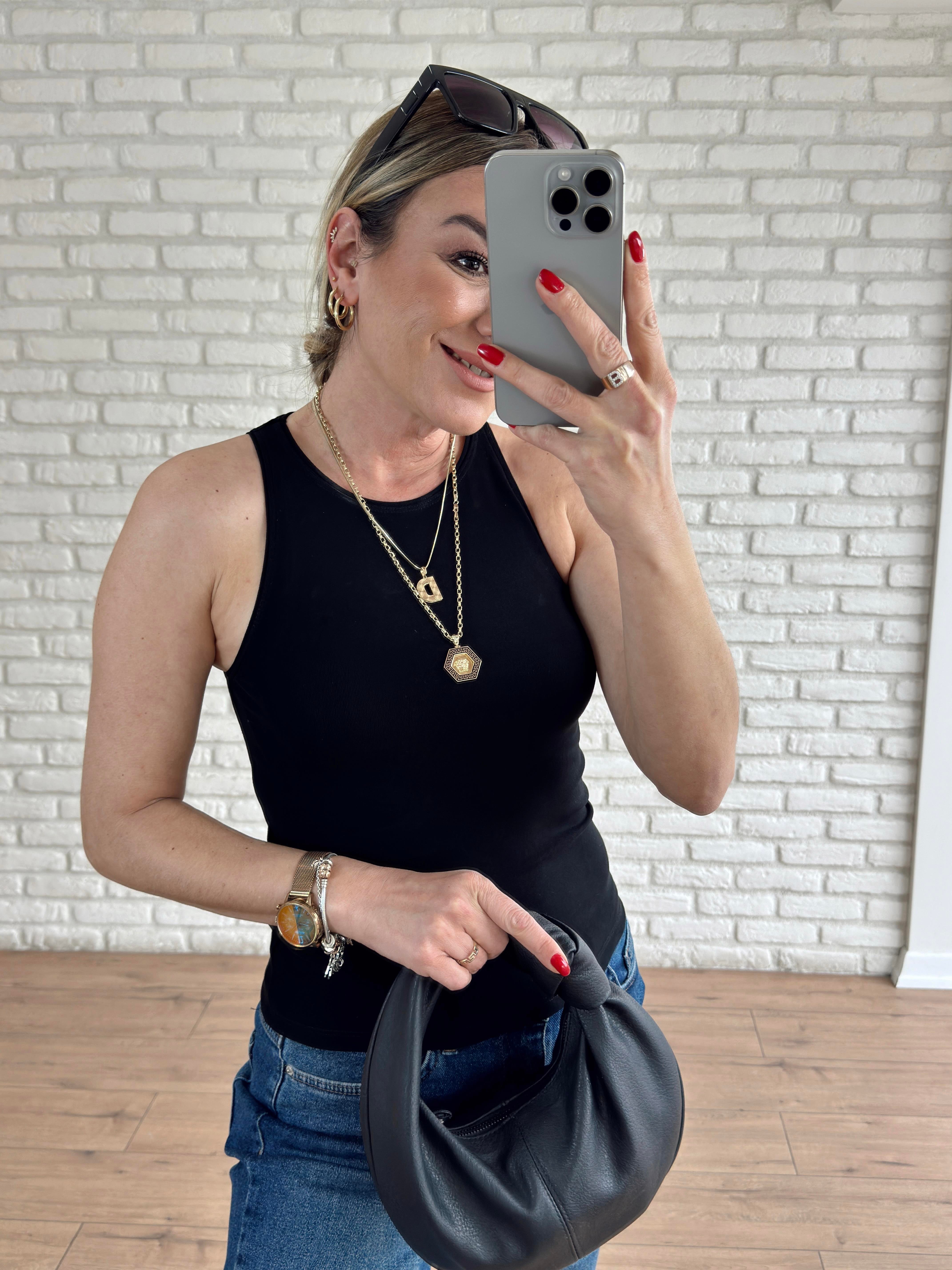 Halter Yaka Basic Tshirt SİYAH