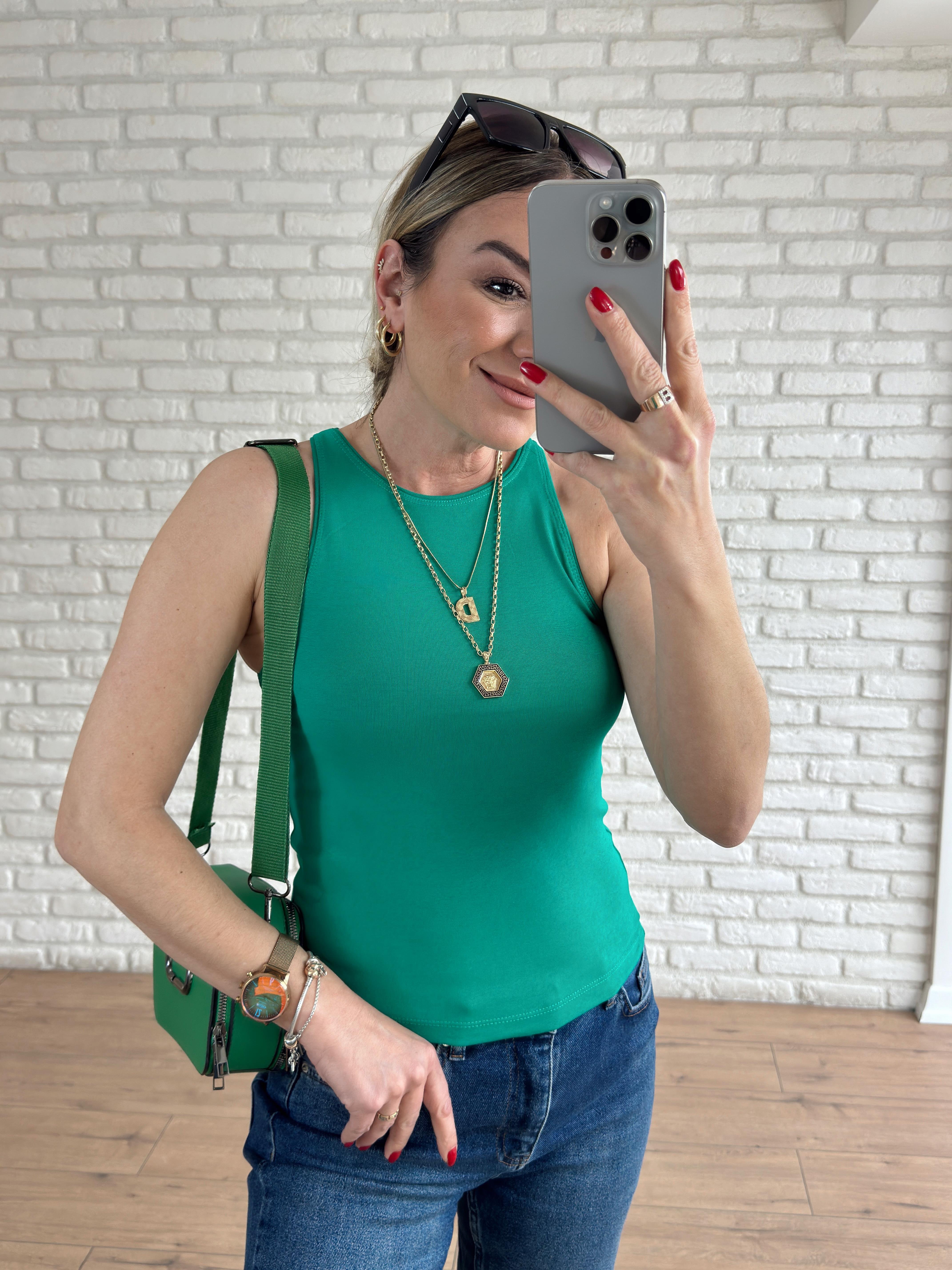 Halter Yaka Basic Tshirt YEŞİL