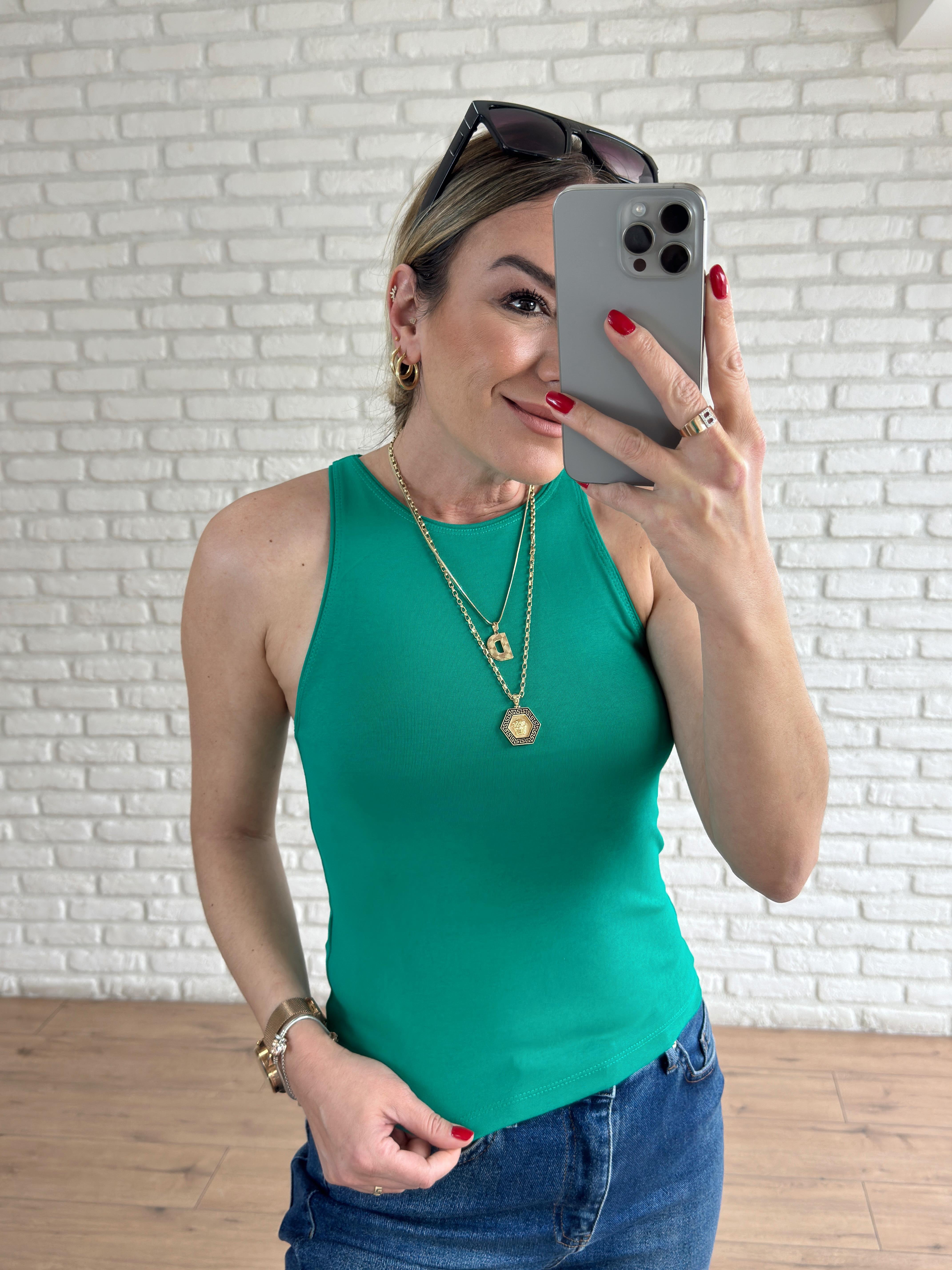 Halter Yaka Basic Tshirt YEŞİL