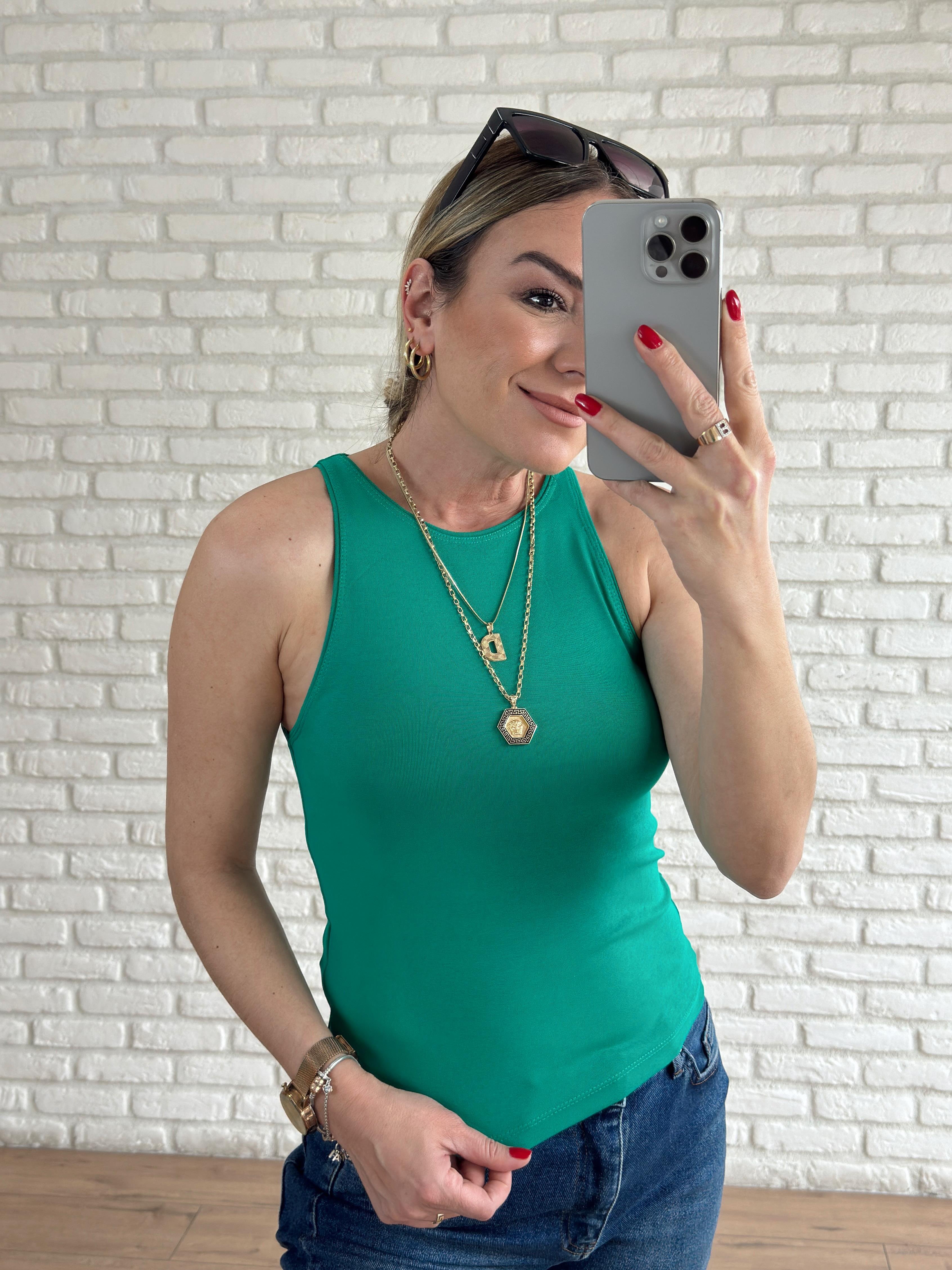 Halter Yaka Basic Tshirt YEŞİL