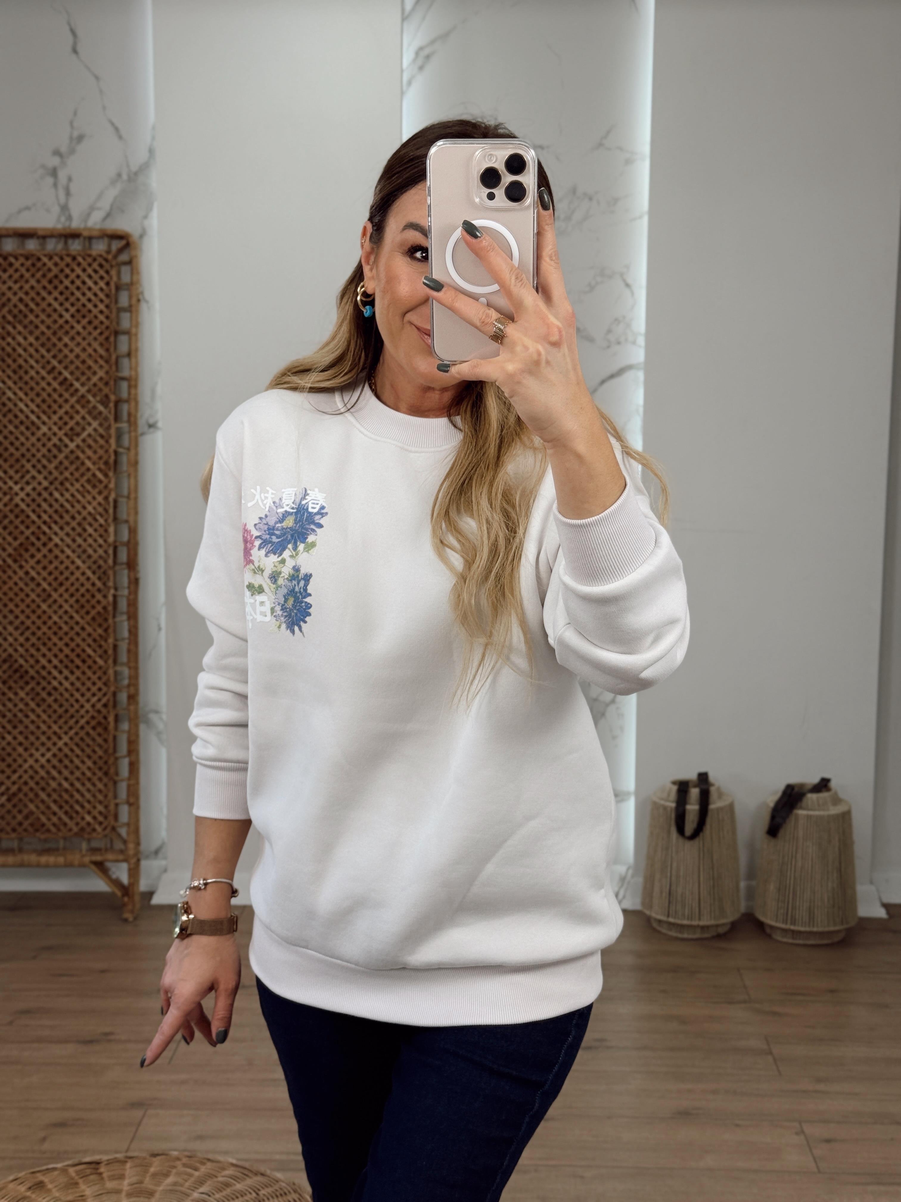 İçi Şardonlu Çiçek Baskılı Sweat TAŞ