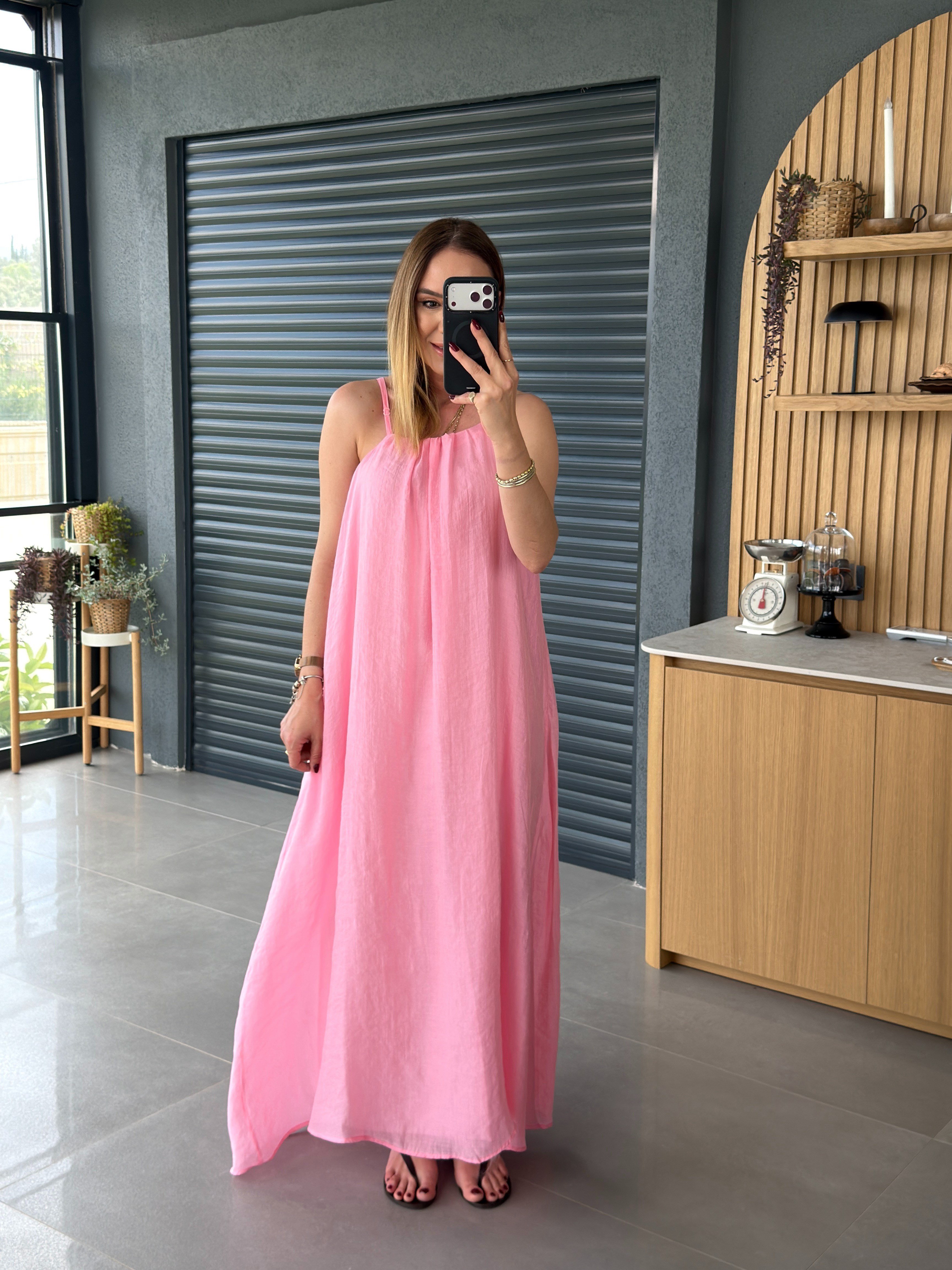 İnce Askılı Salaş Astarlı Elbise PEMBE