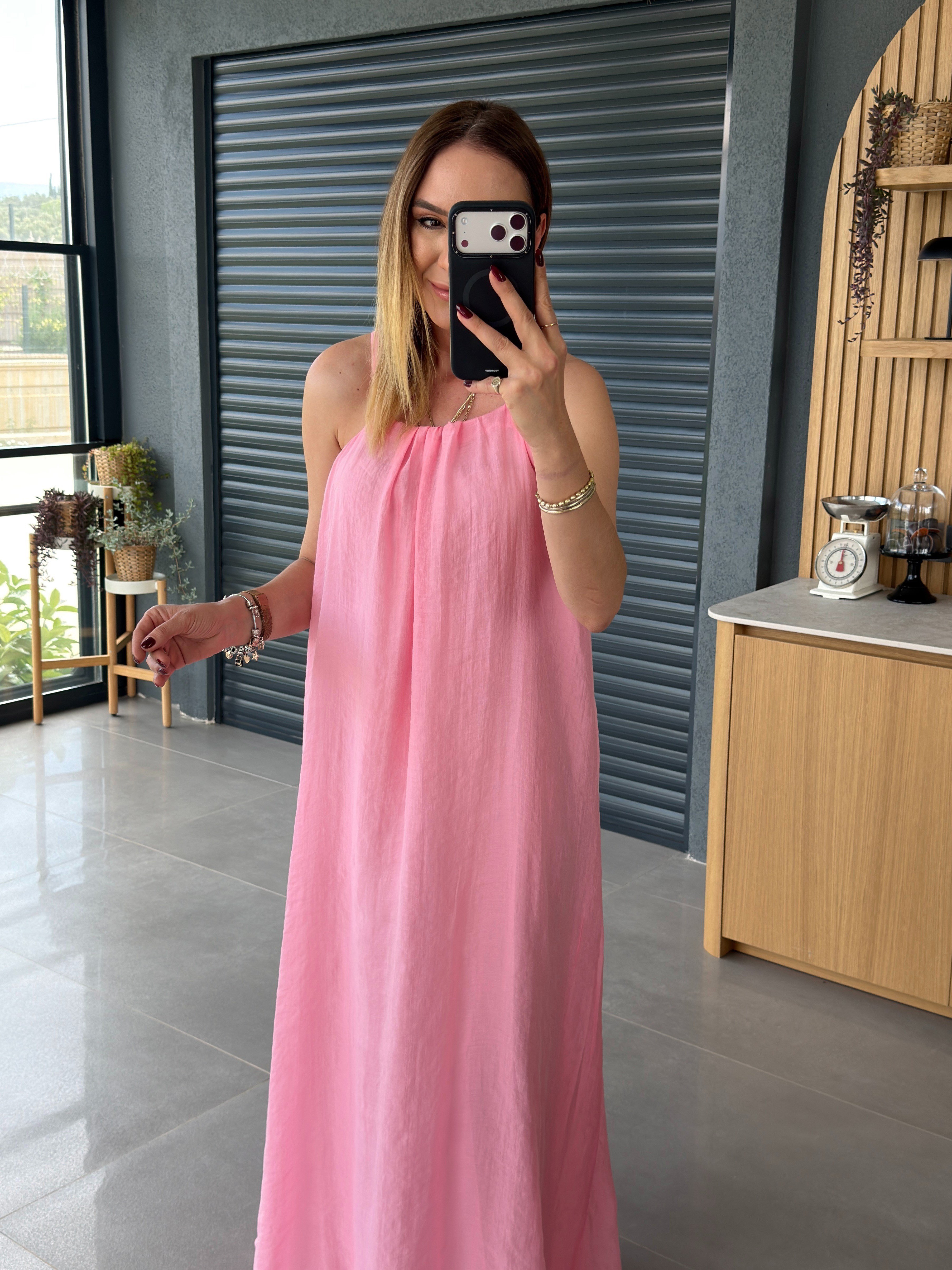İnce Askılı Salaş Astarlı Elbise PEMBE