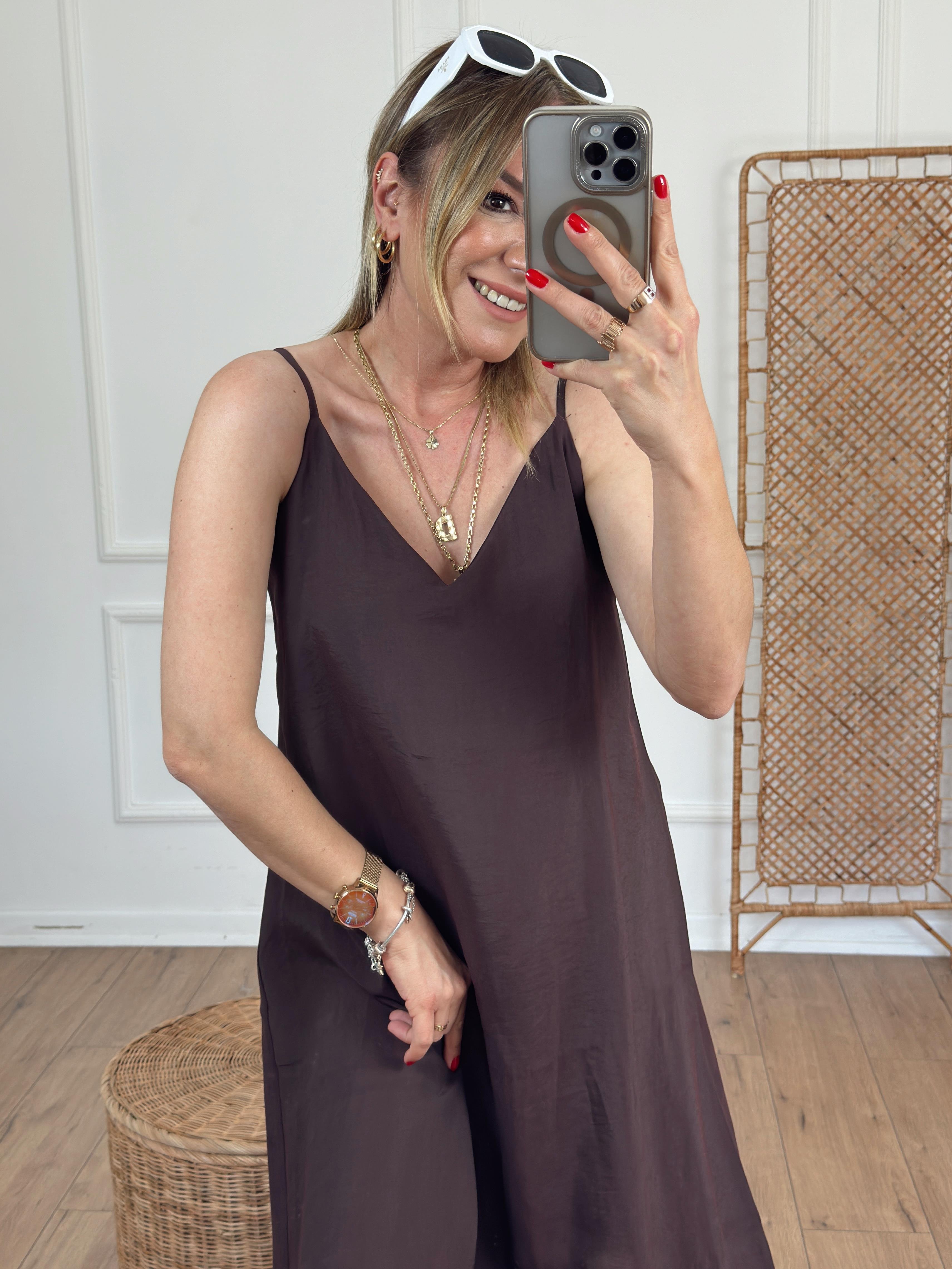 İnce Askılı Salaş Elbise KAHVE