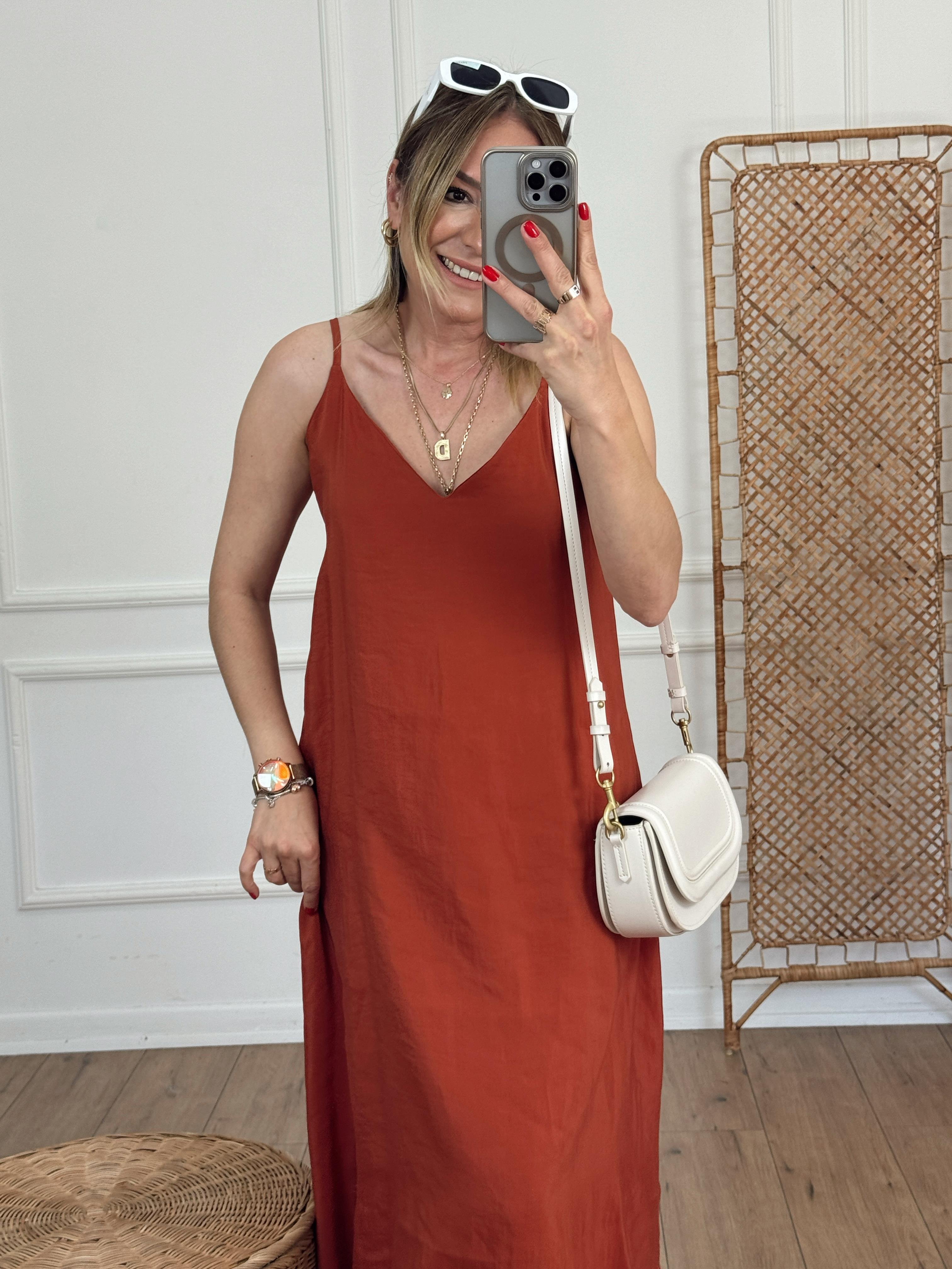 İnce Askılı Salaş Elbise KİREMİT