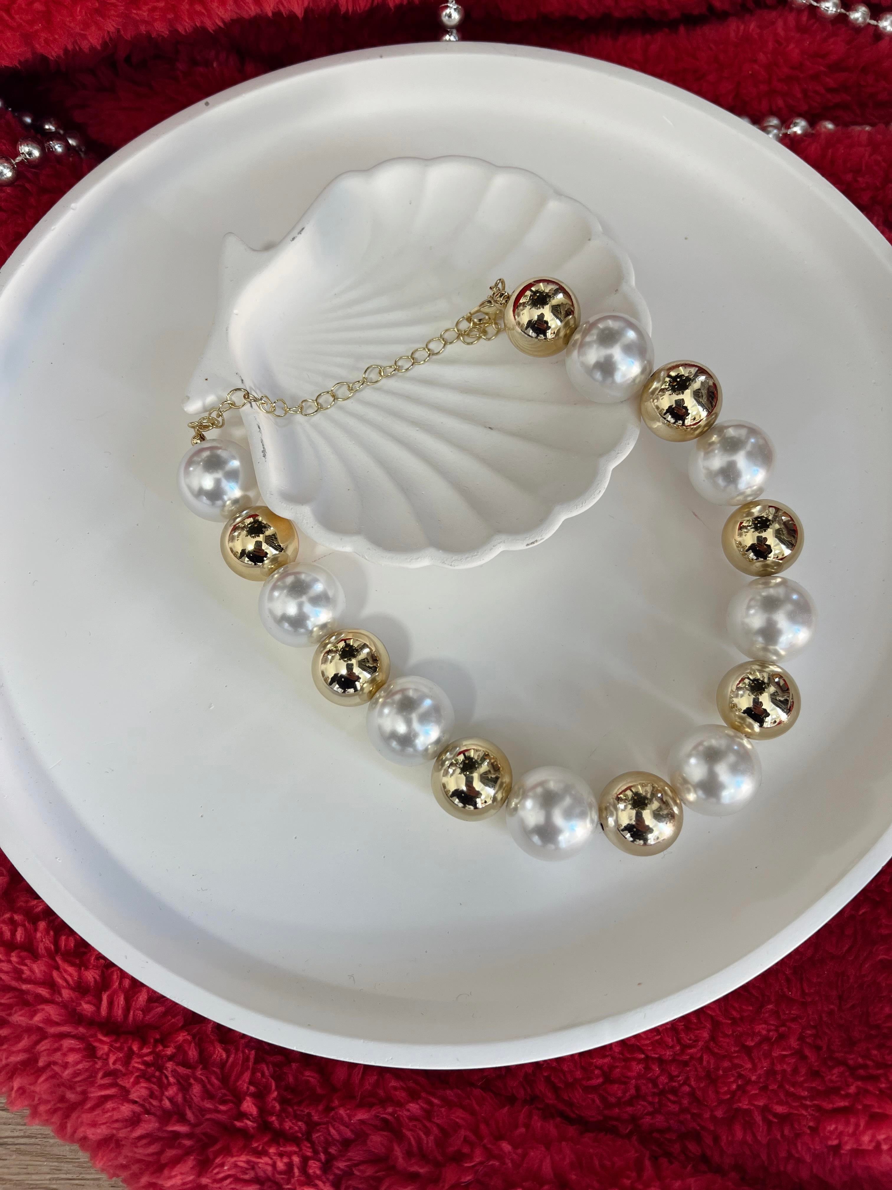 İncili Top Kolye GOLD