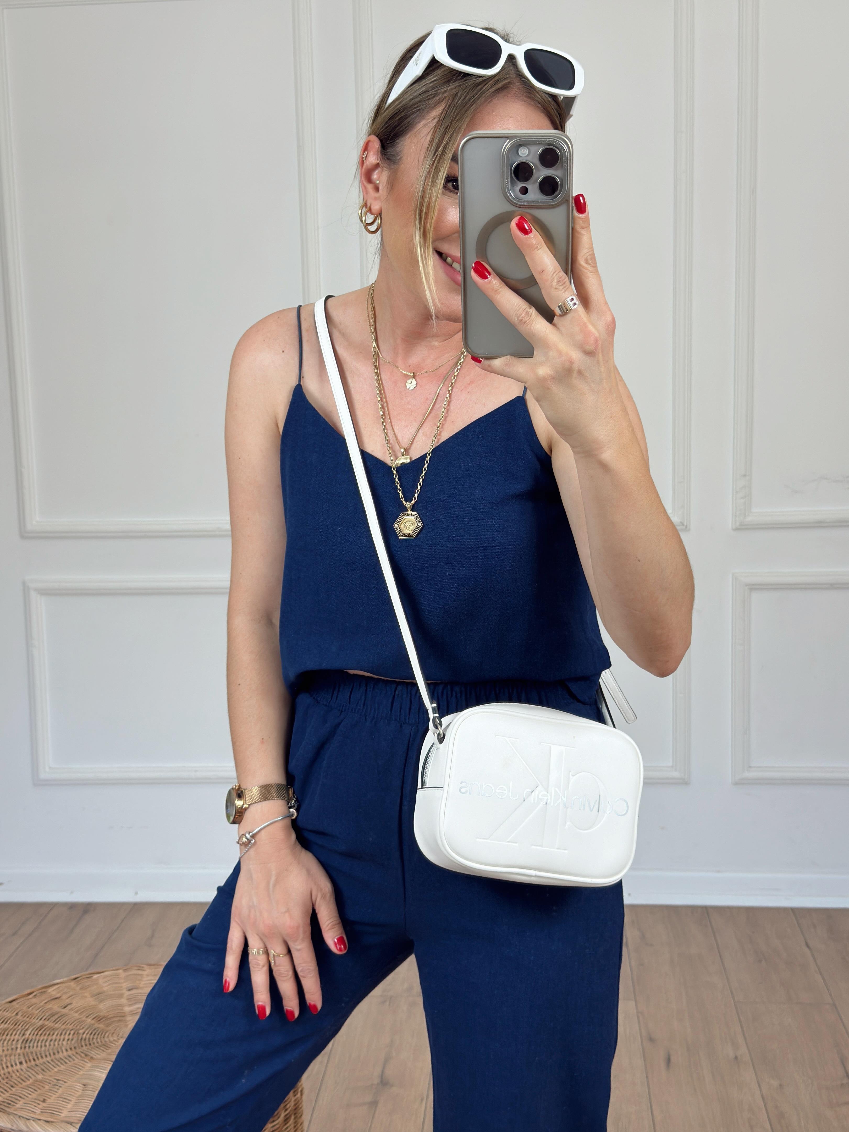 İp Askılı Keten Bluz LACİVERT