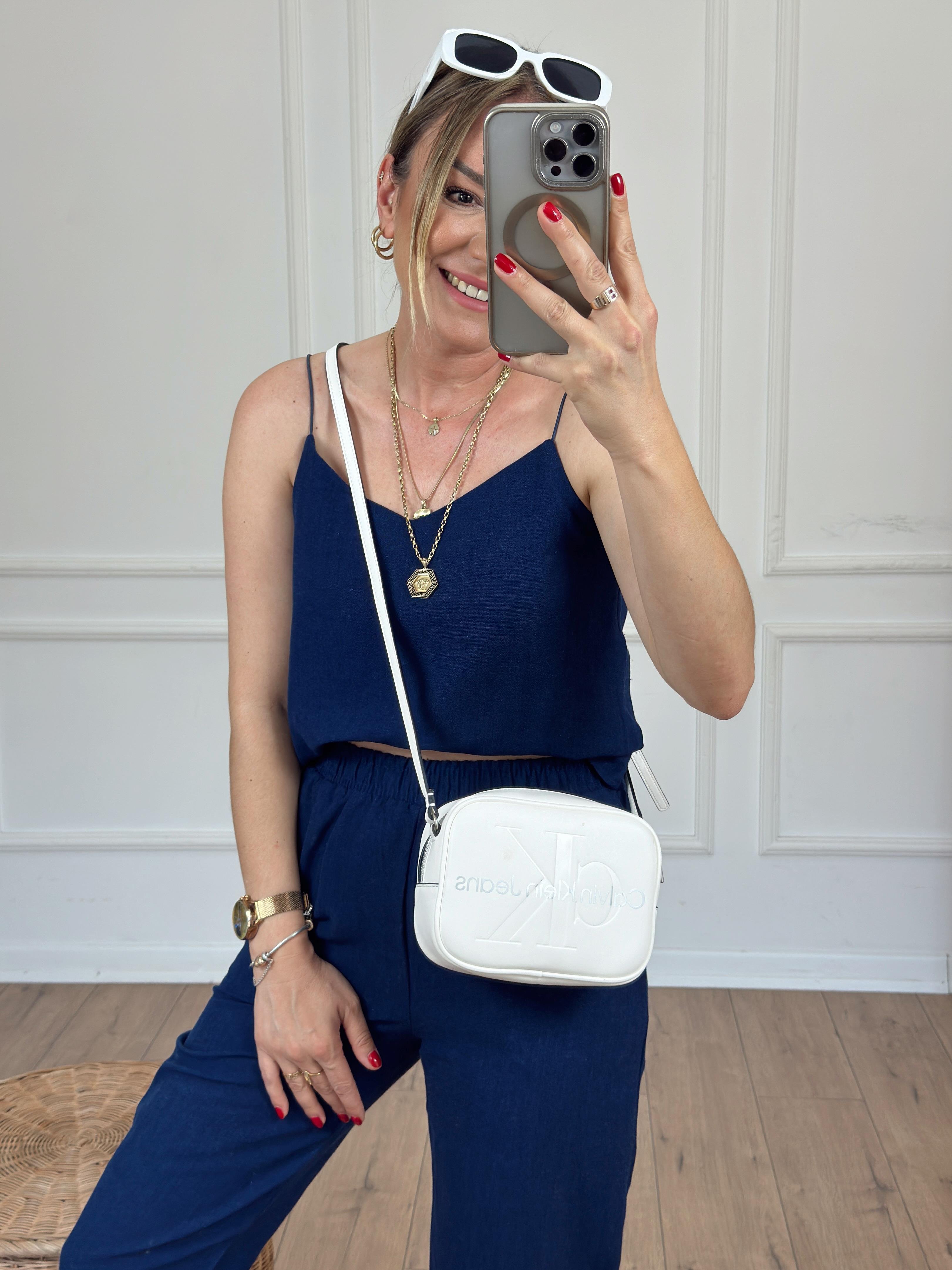 İp Askılı Keten Bluz LACİVERT