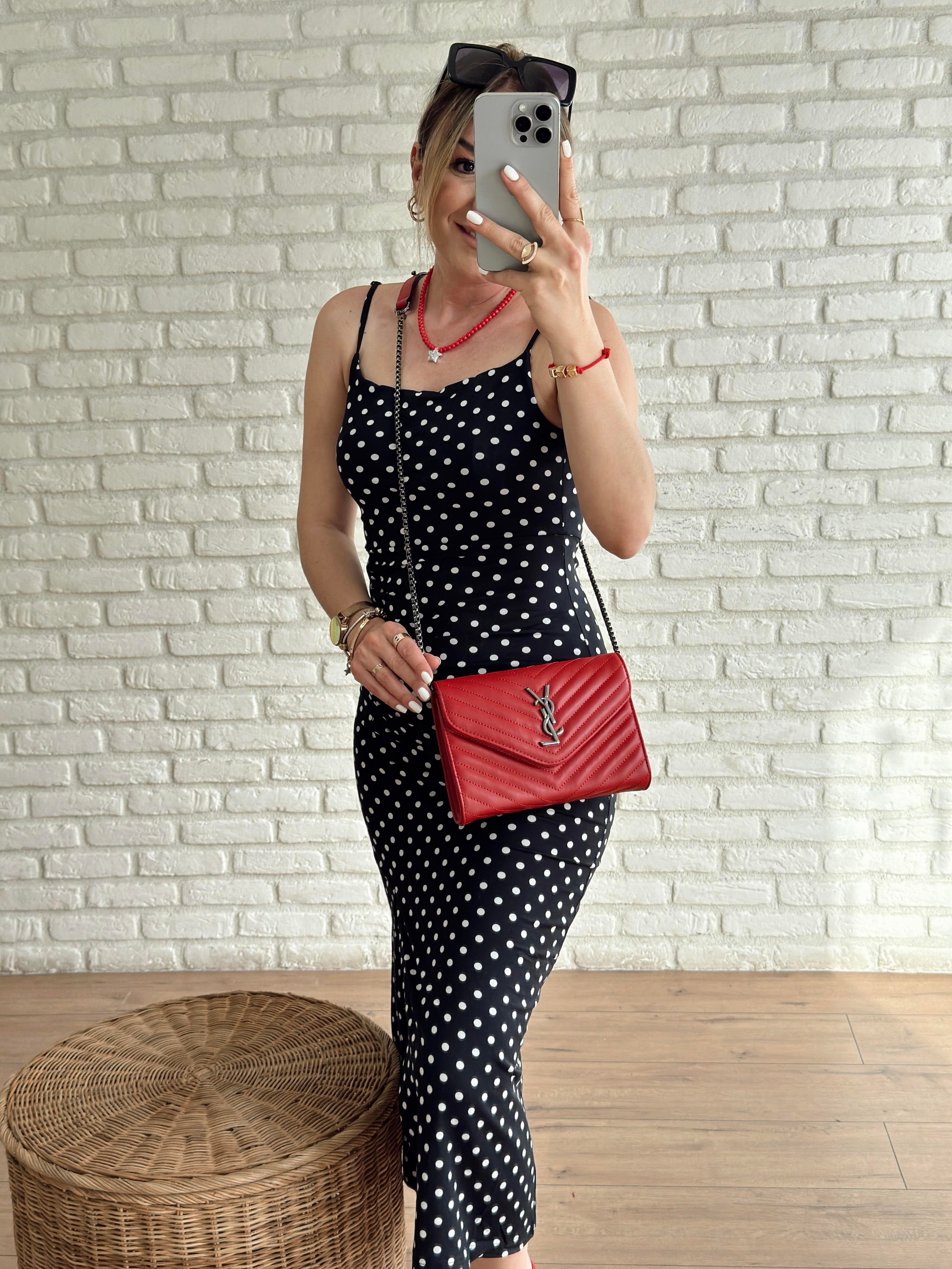 İp Askılı Puantiyeli Elbise SİYAH