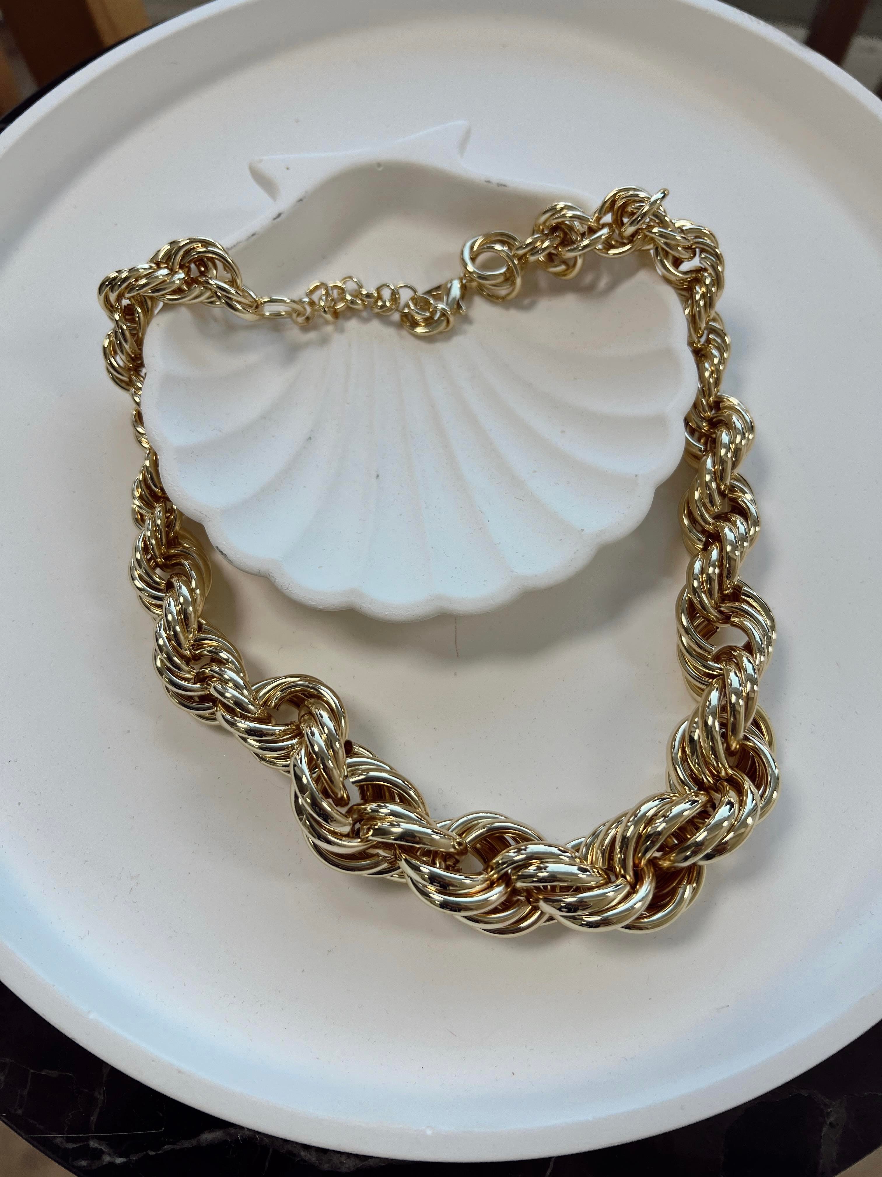 Kalın Burgulu Vintage Çelik Kolye GOLD