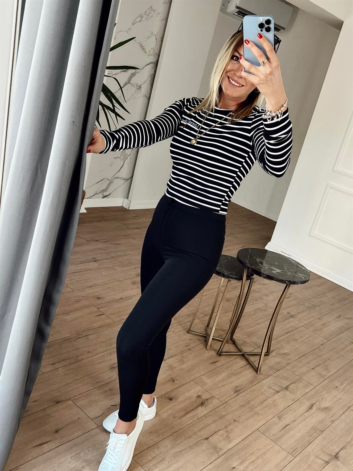 Kalp Nakışlı Çizgili Body SİYAH