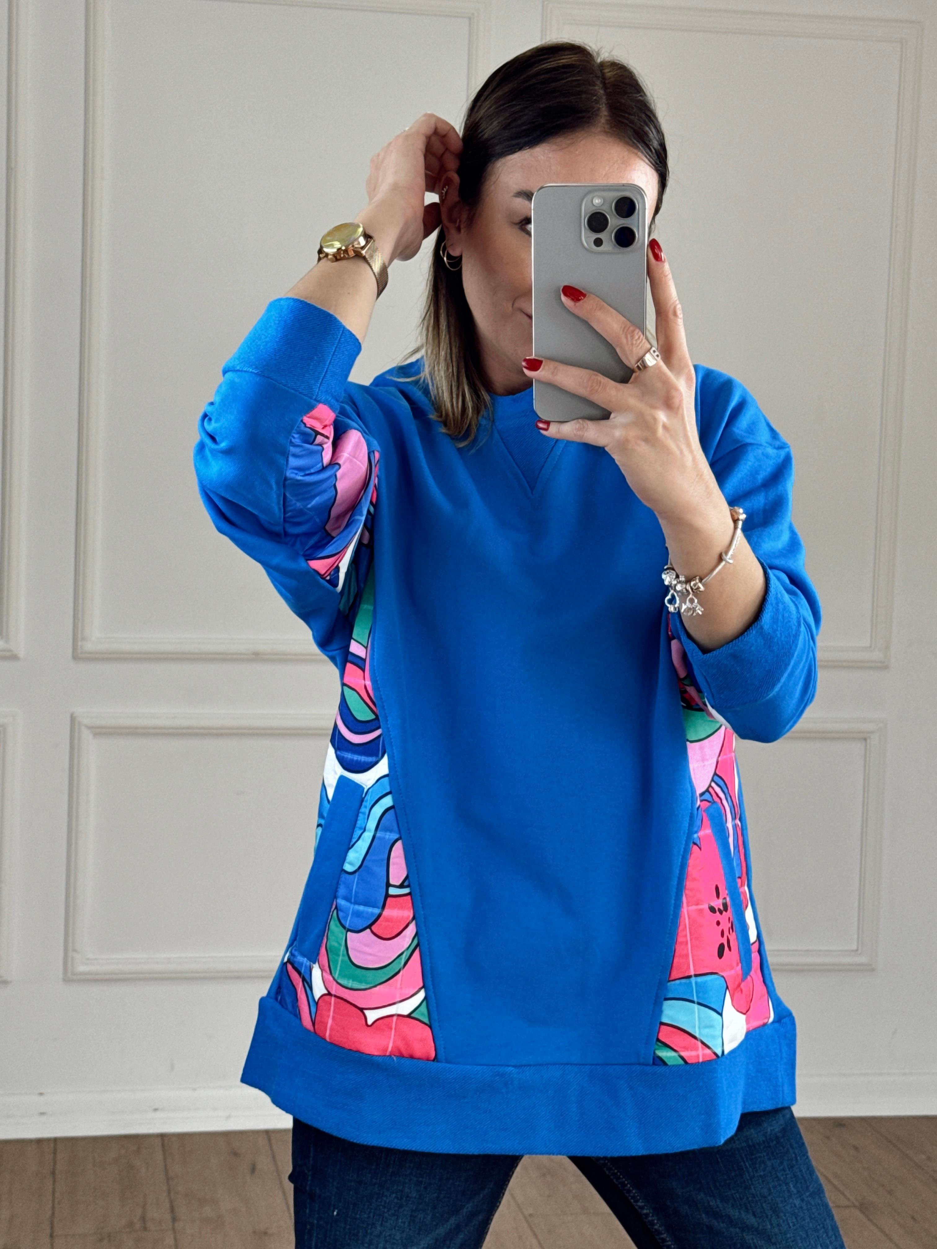 Kapitone Detaylı Cepli Sweat MAVİ