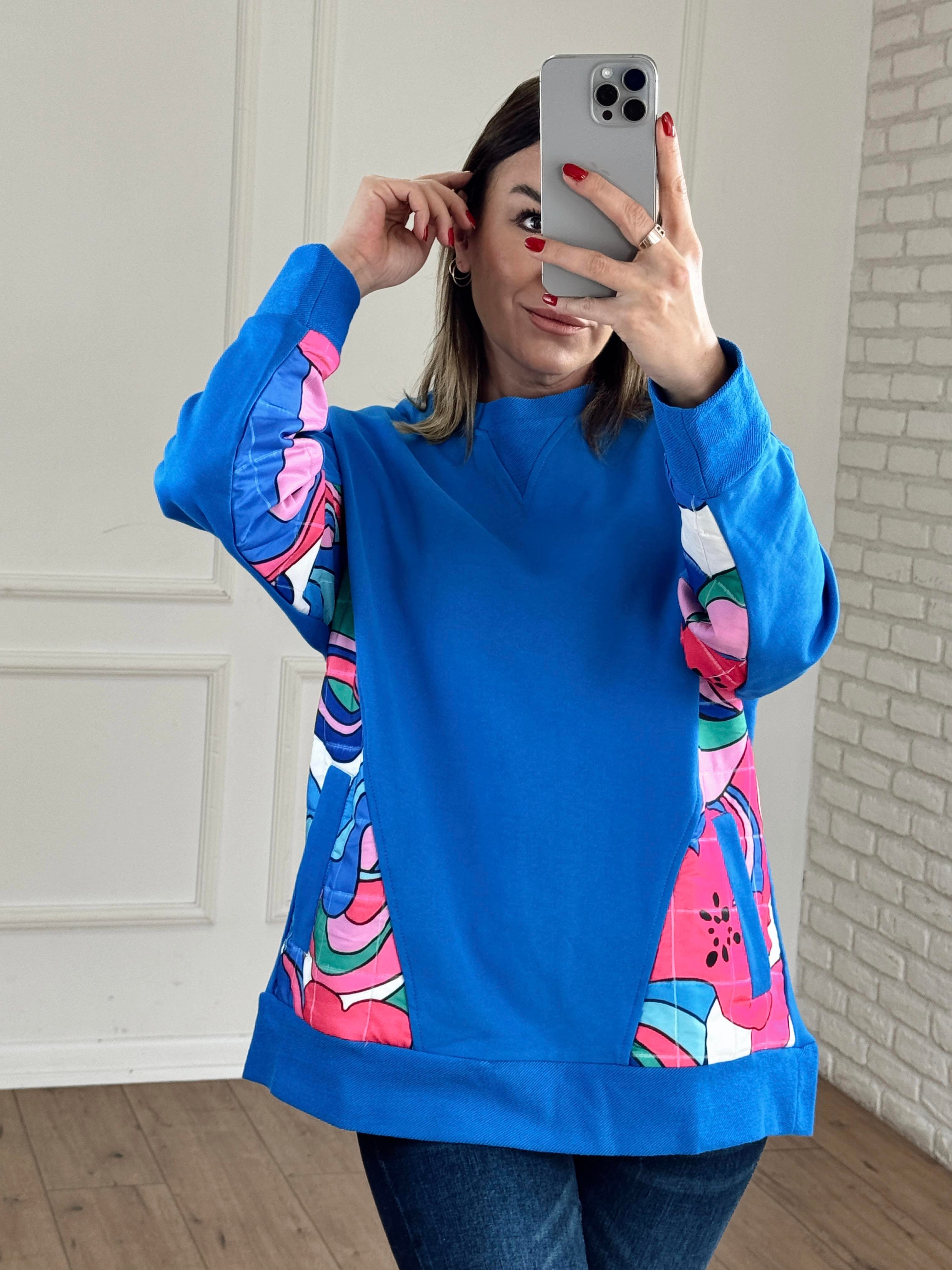 Kapitone Detaylı Cepli Sweat MAVİ