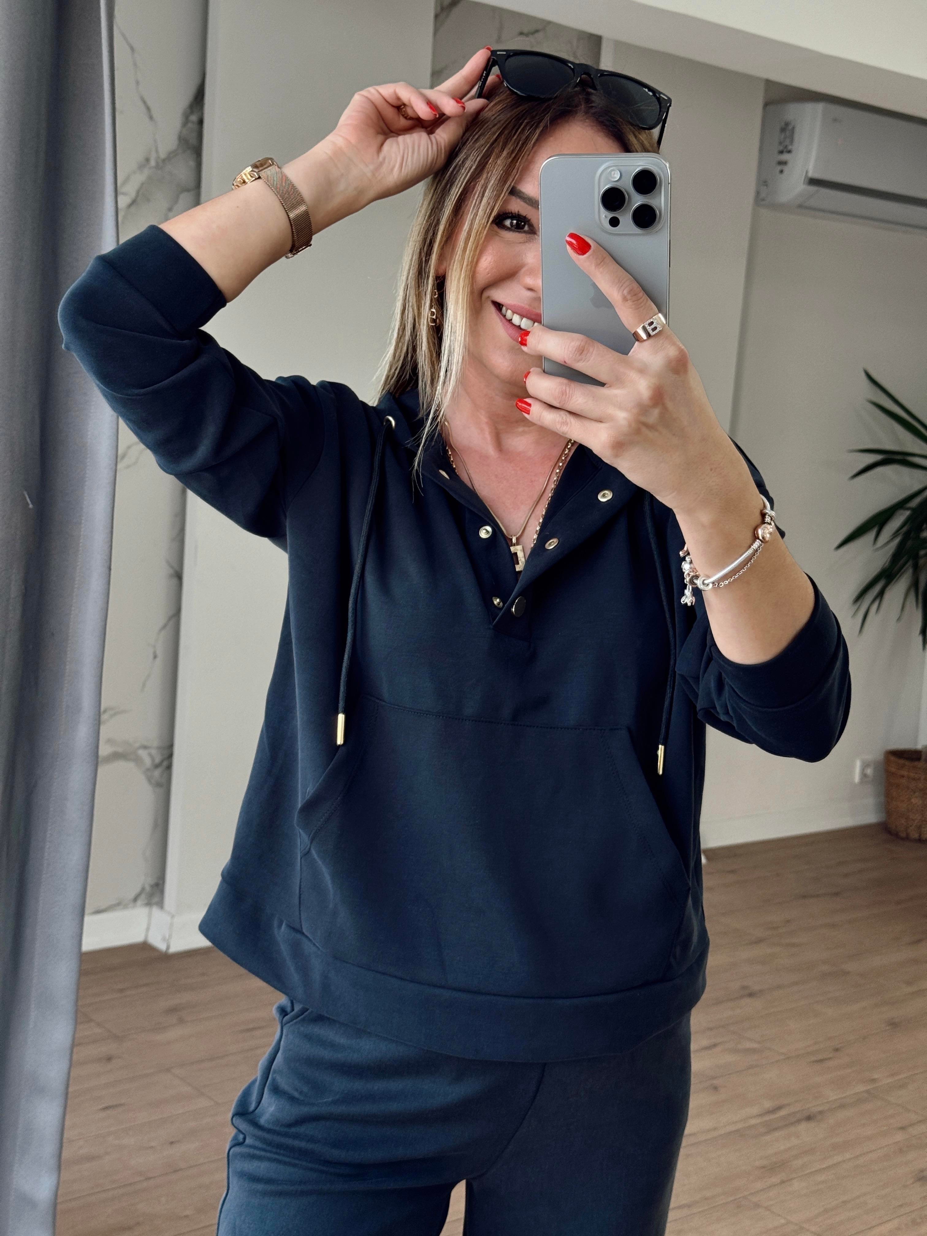 Kapüşonlu Çıtçıt Detaylı Modal Sweat ANTRESİT