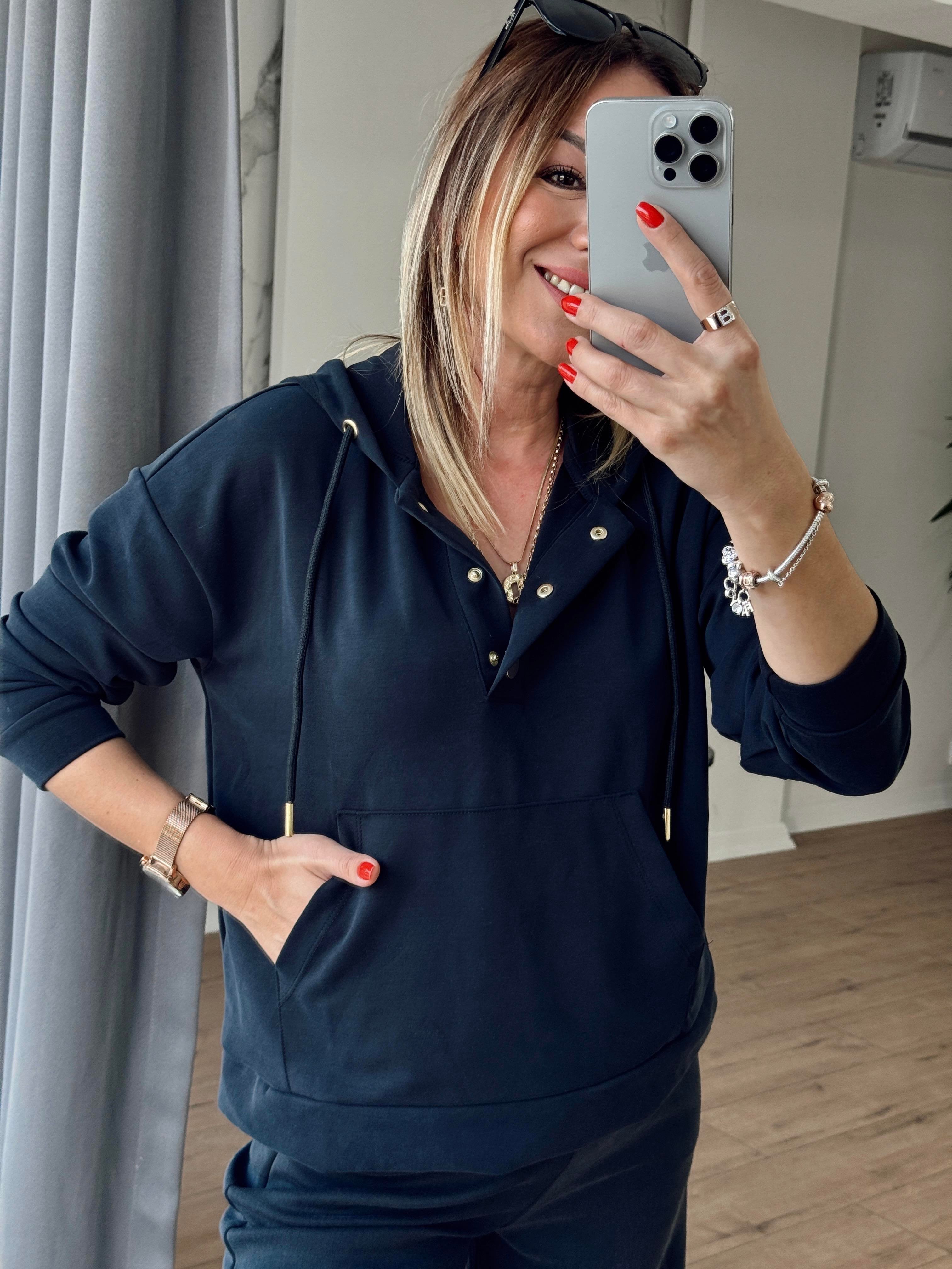 Kapüşonlu Çıtçıt Detaylı Modal Sweat ANTRESİT