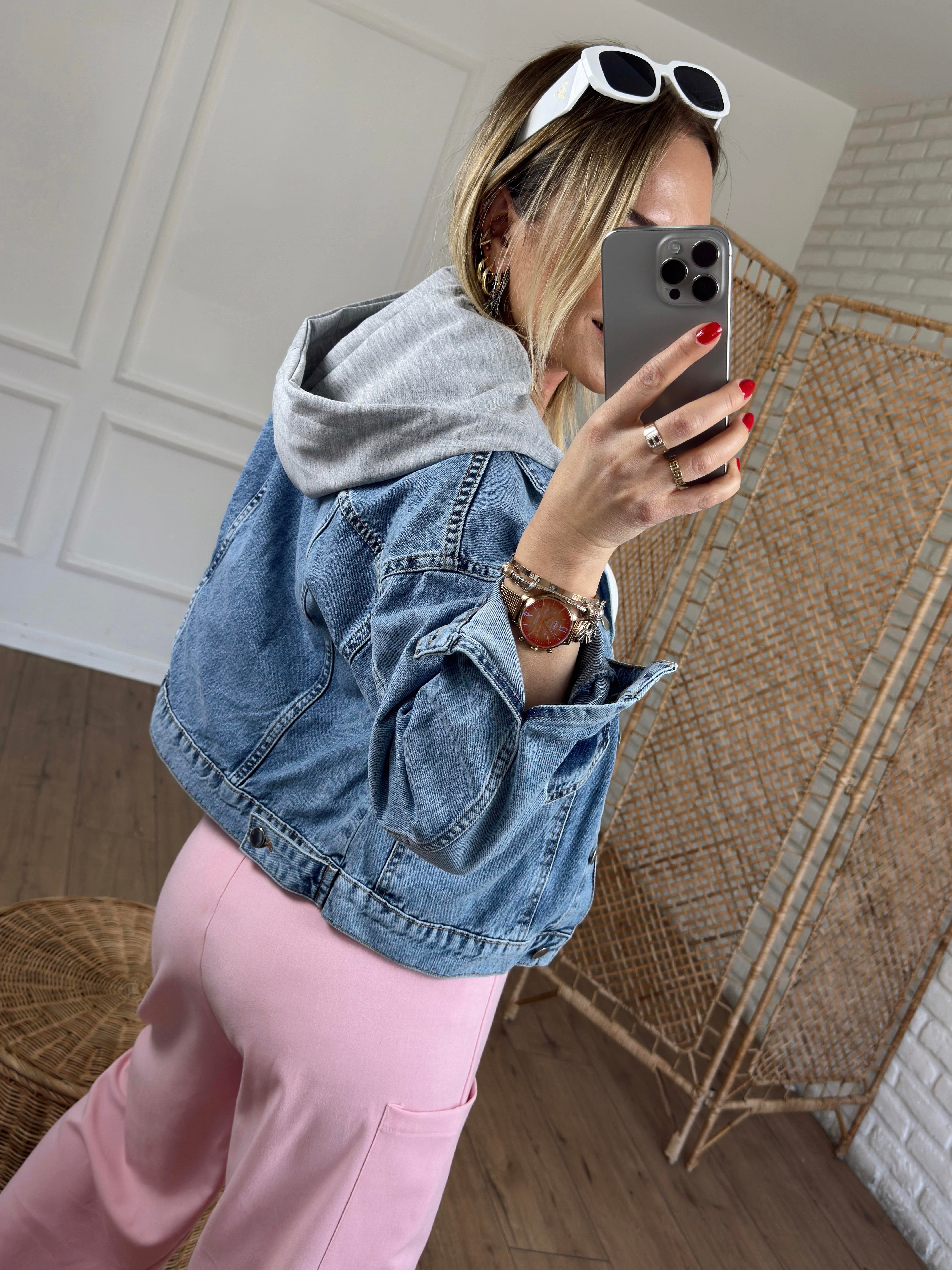 Kapüşonlu Kot Ceket MAVİ