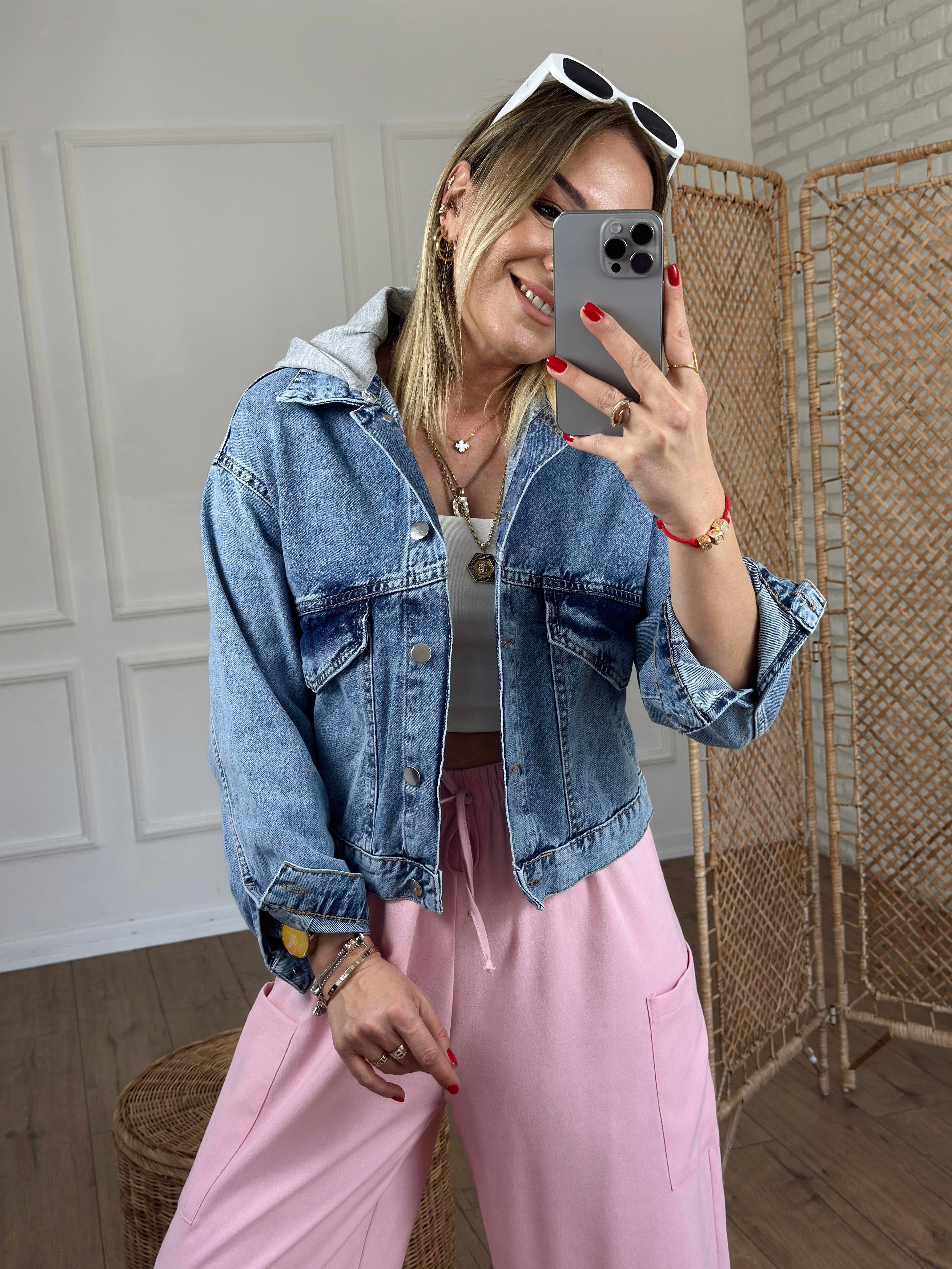 Kapüşonlu Kot Ceket MAVİ