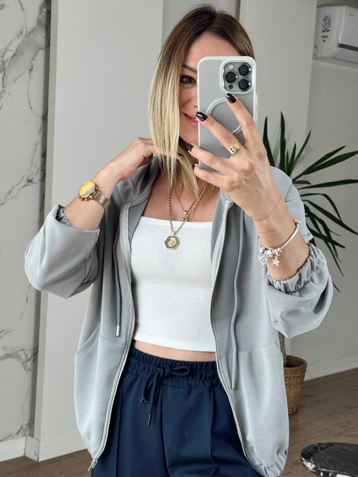 Kapüşonlu Modal Ceket GRİ