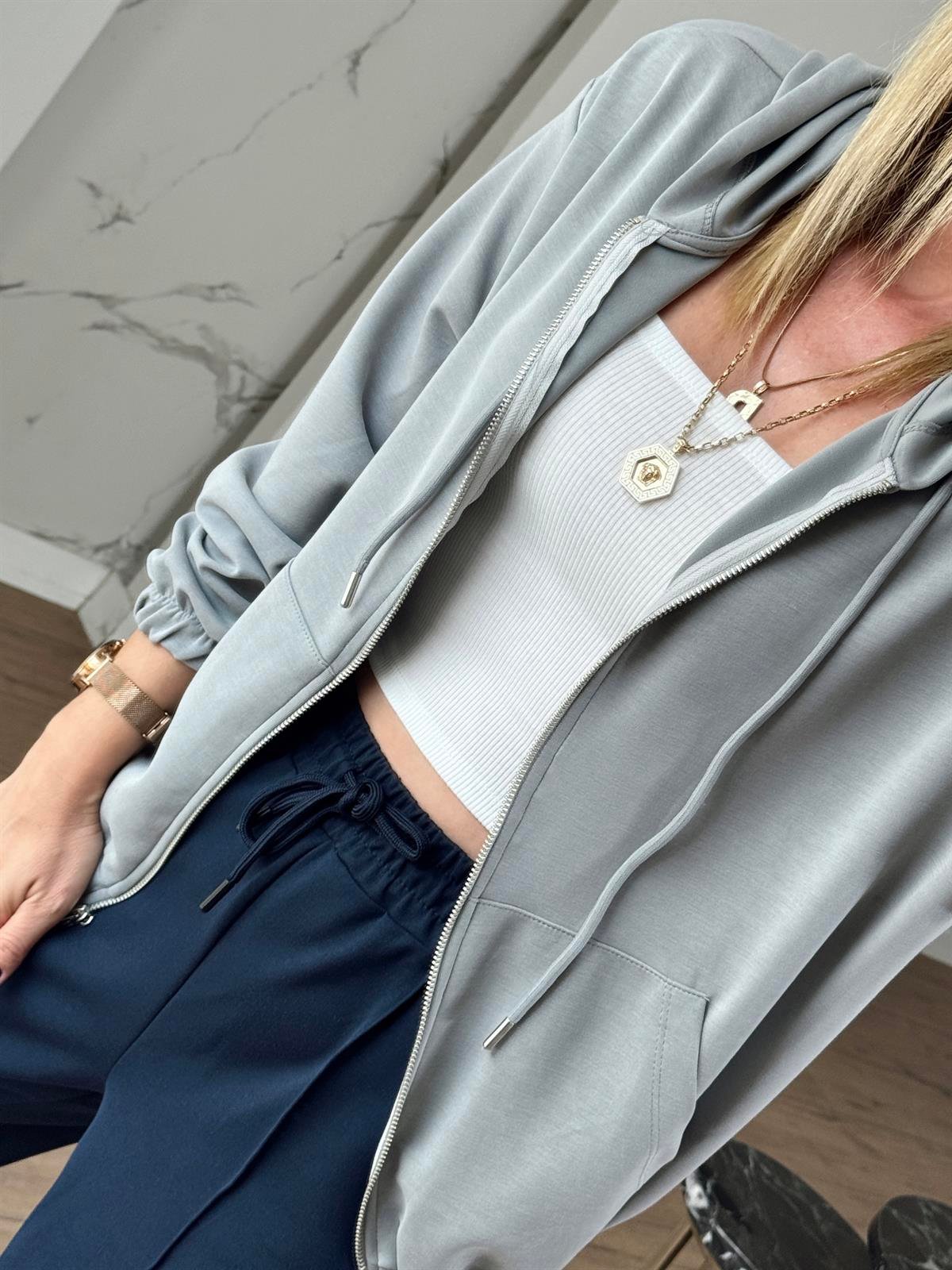 Kapüşonlu Modal Ceket GRİ