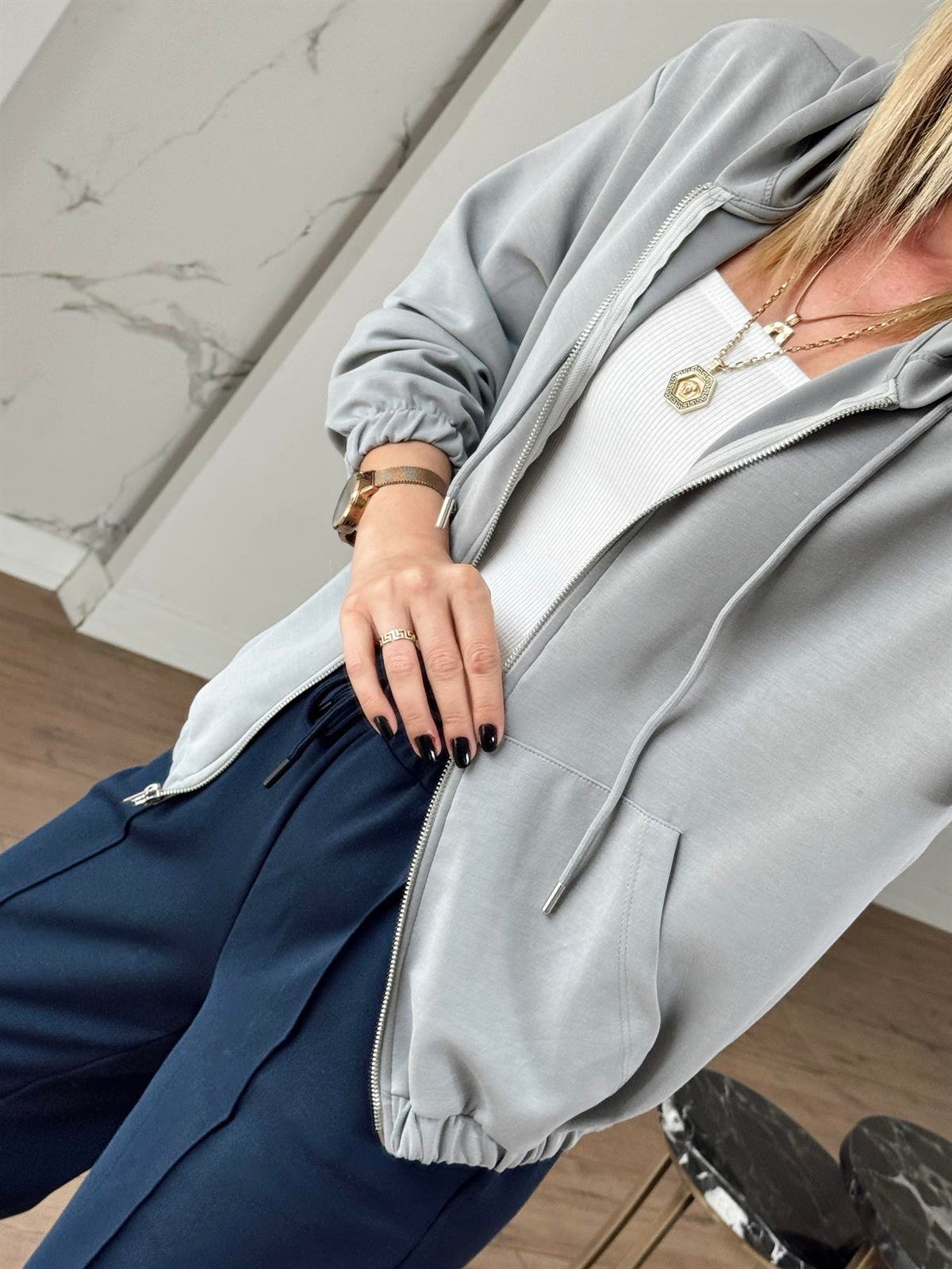 Kapüşonlu Modal Ceket GRİ