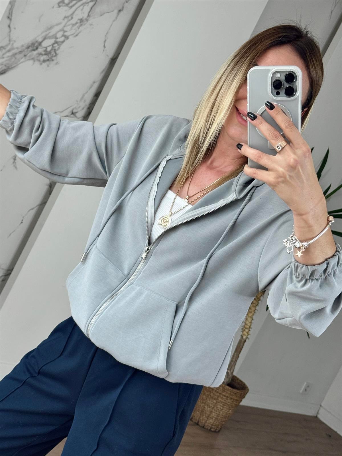 Kapüşonlu Modal Ceket GRİ