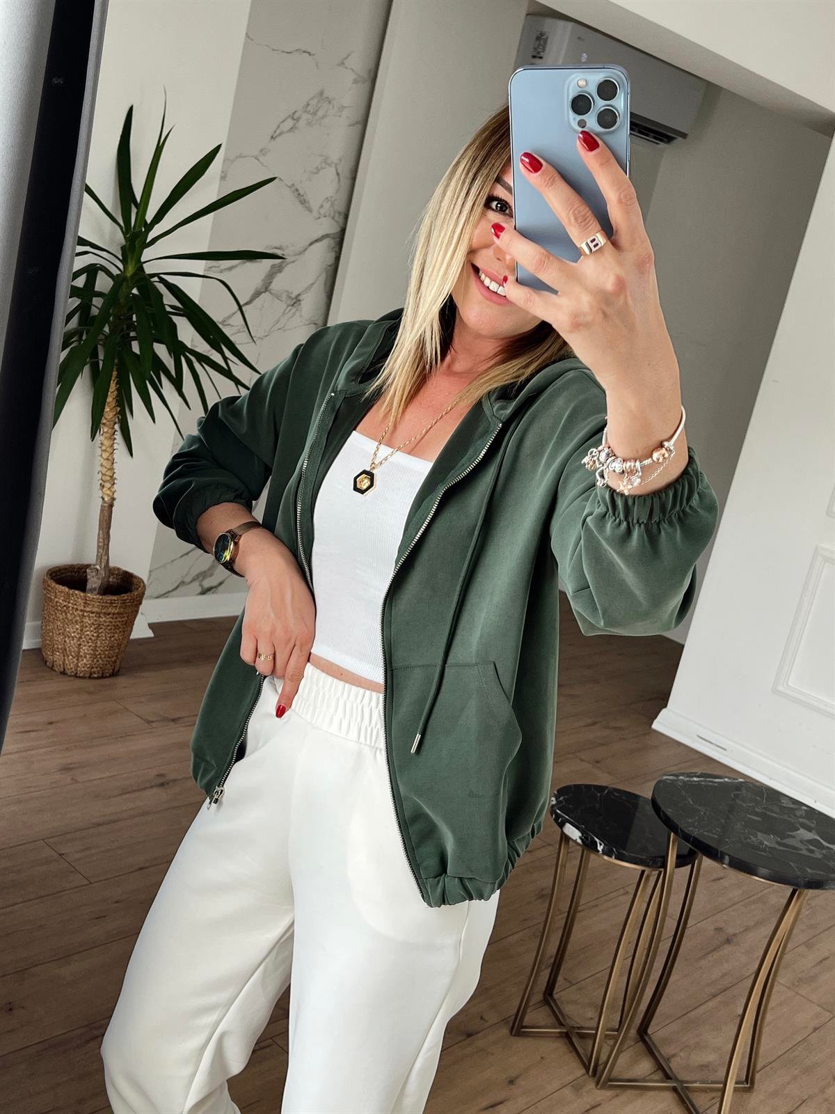 Kapüşonlu Modal Ceket HAKİ