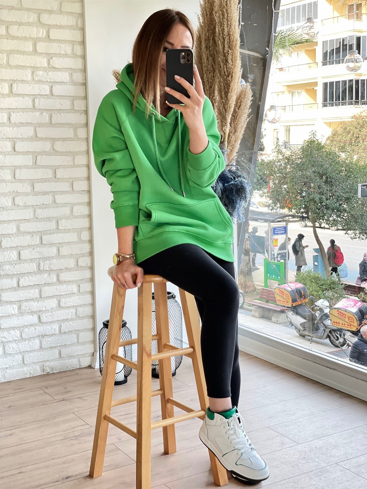Kapüşonlu Sweat Yeşil
