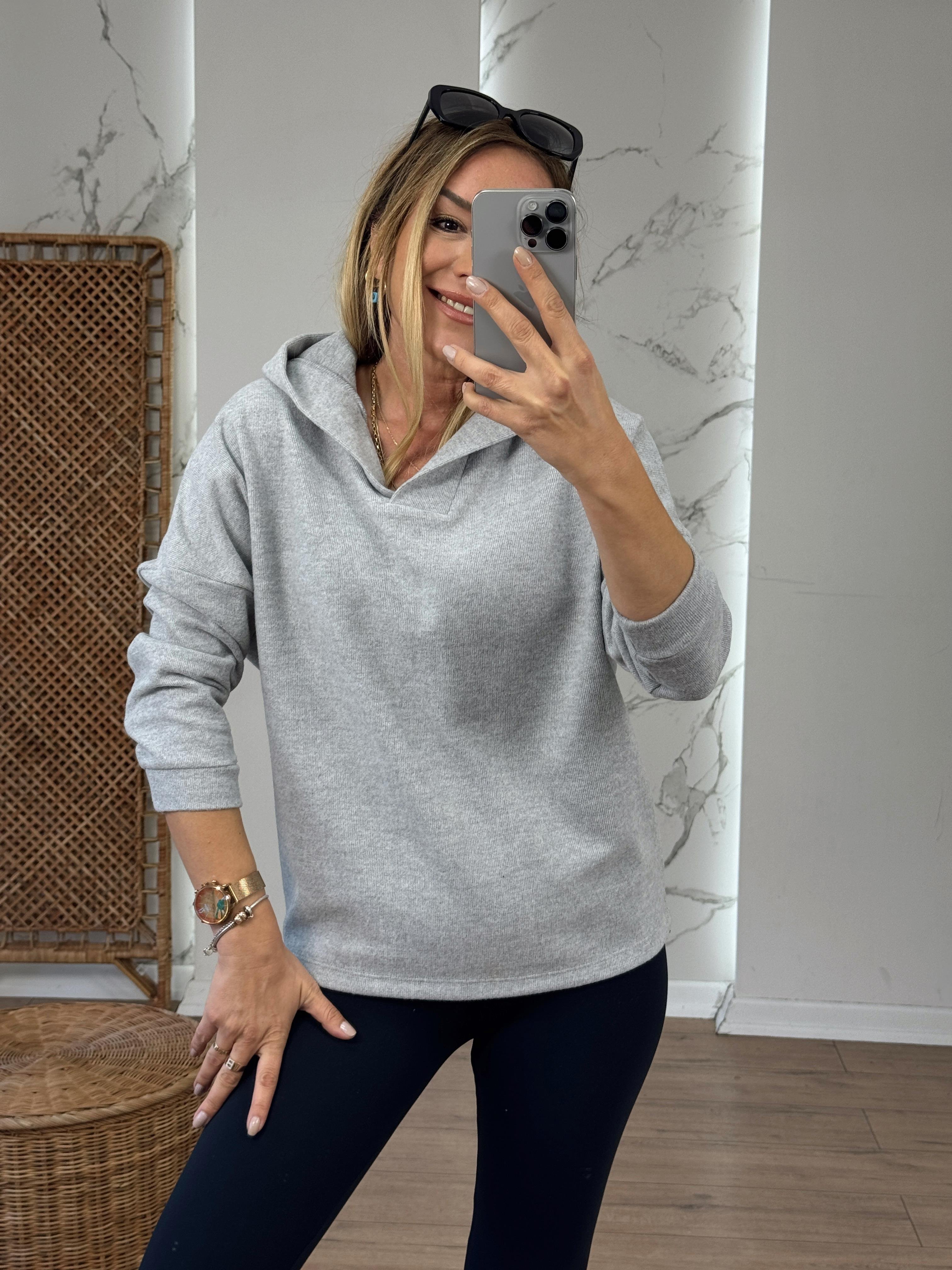 Kapüşonlu Yumoş Sweat GRİ