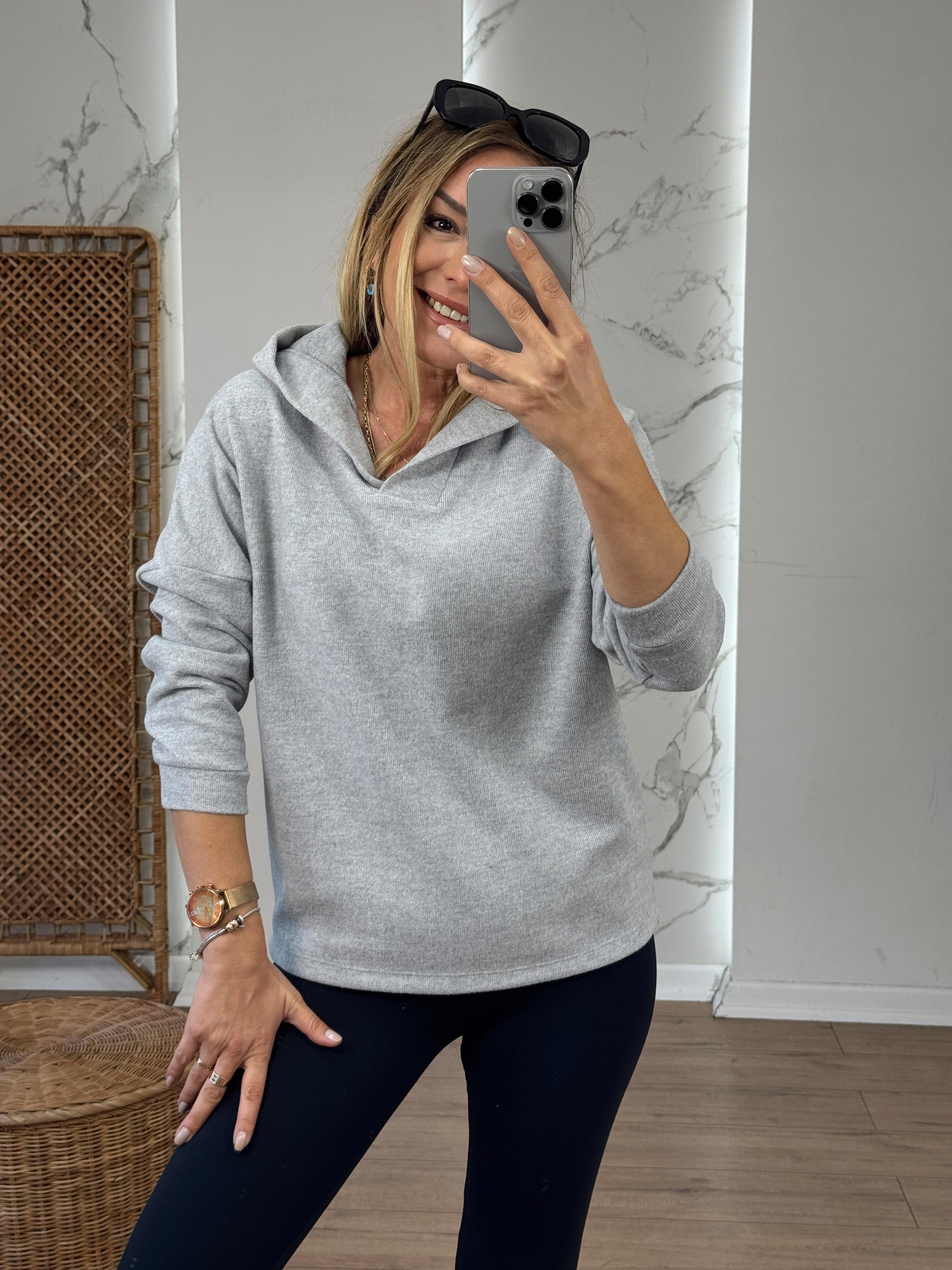 Kapüşonlu Yumoş Sweat GRİ