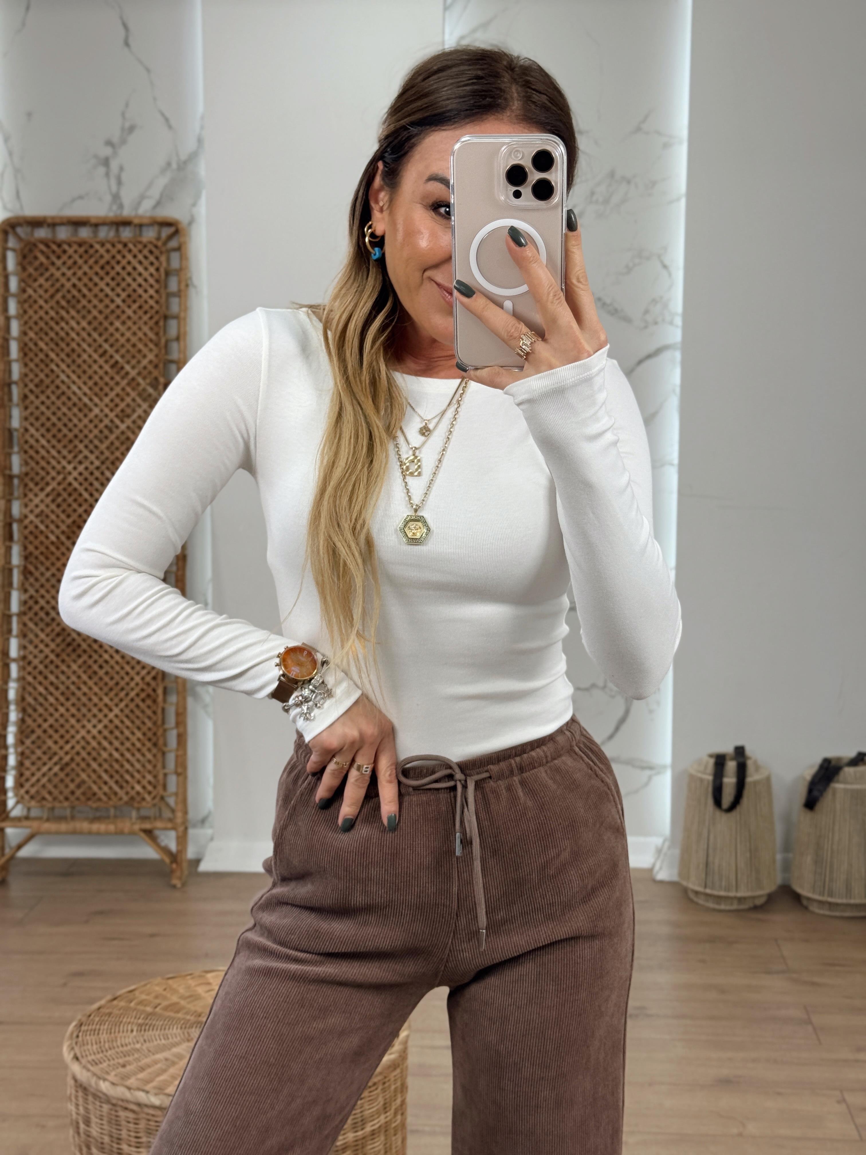 Kayık Yaka Uzun Kollu Body EKRU