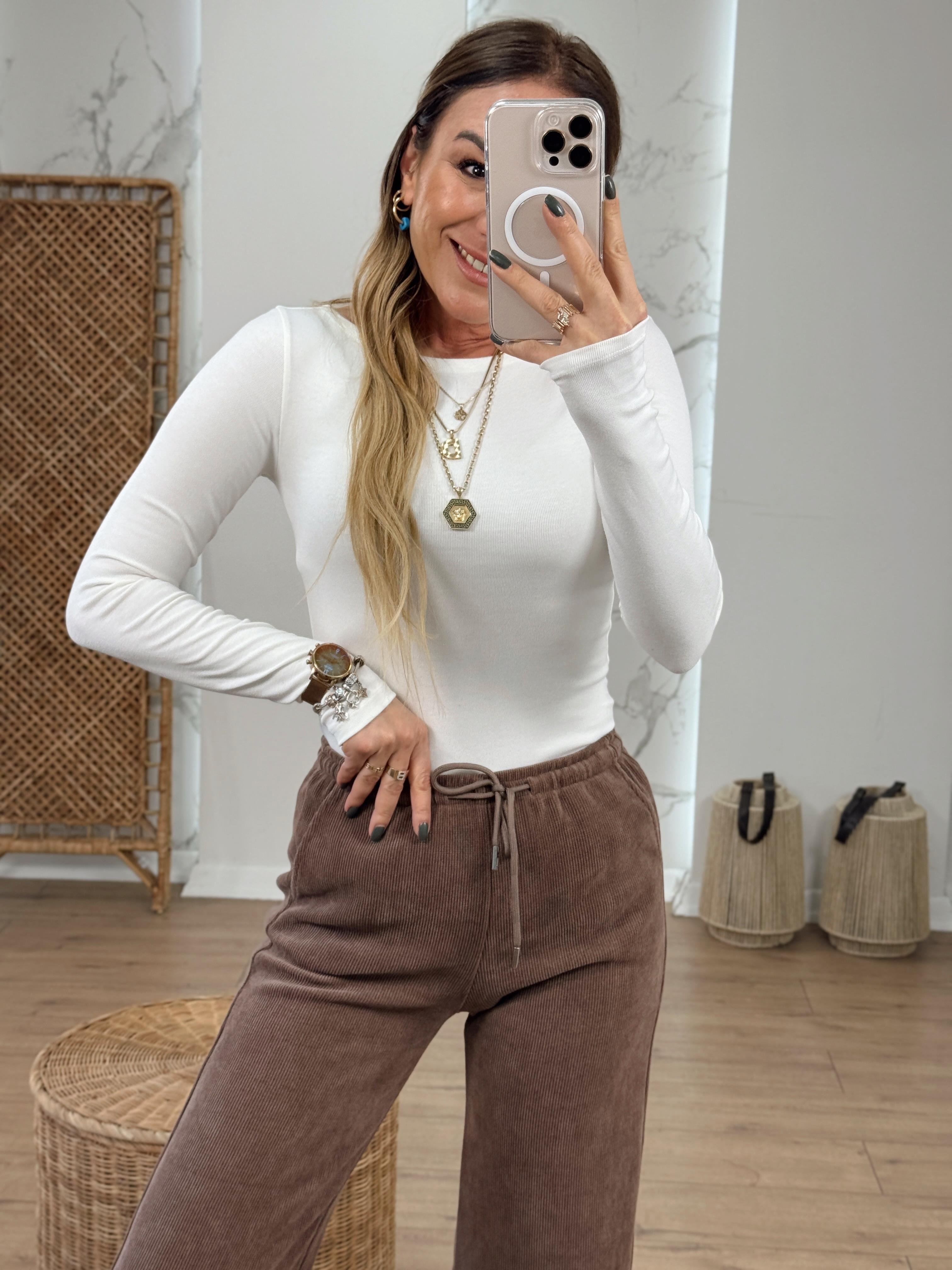 Kayık Yaka Uzun Kollu Body EKRU