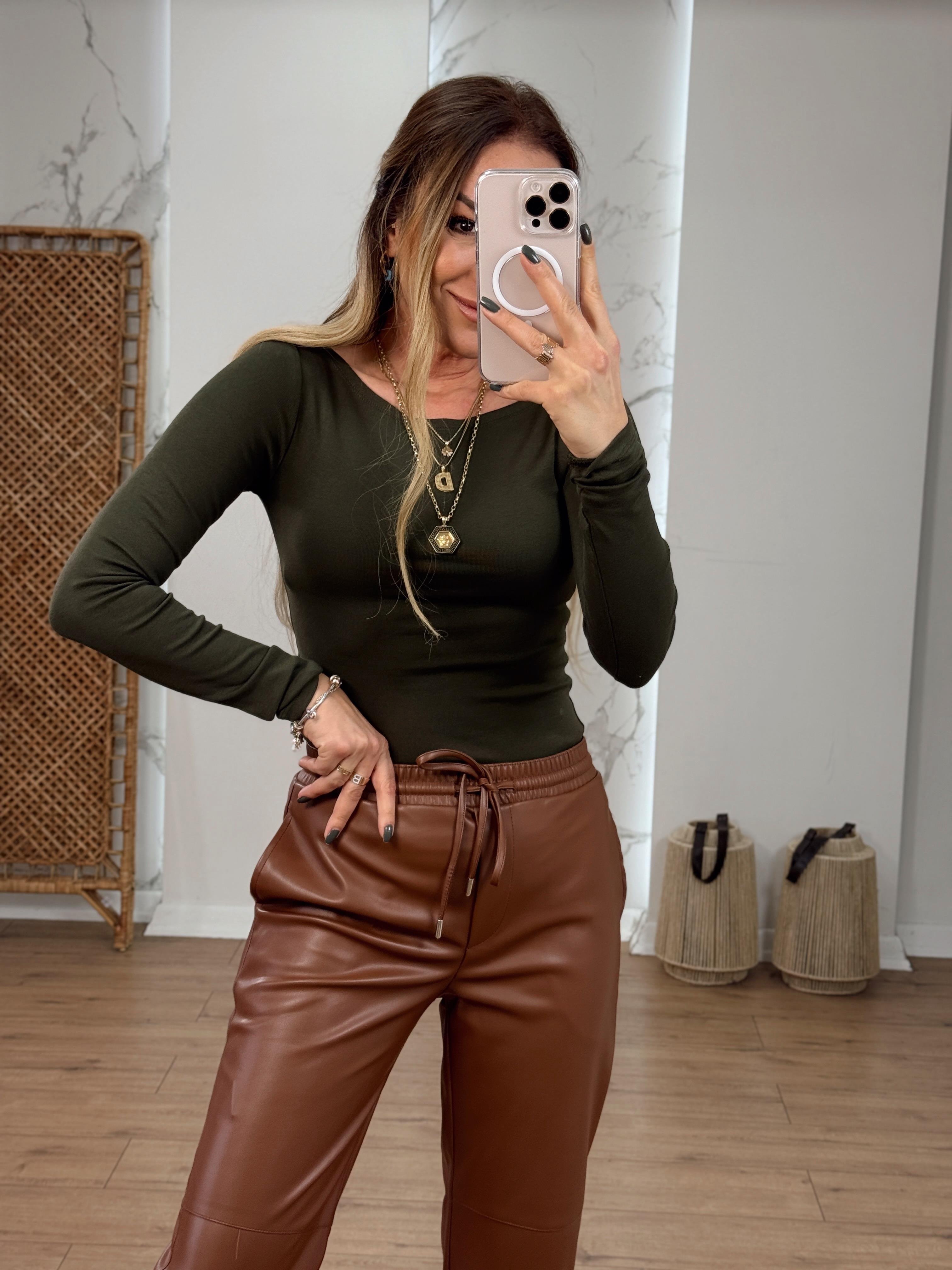 Kayık Yaka Uzun Kollu Body HAKİ