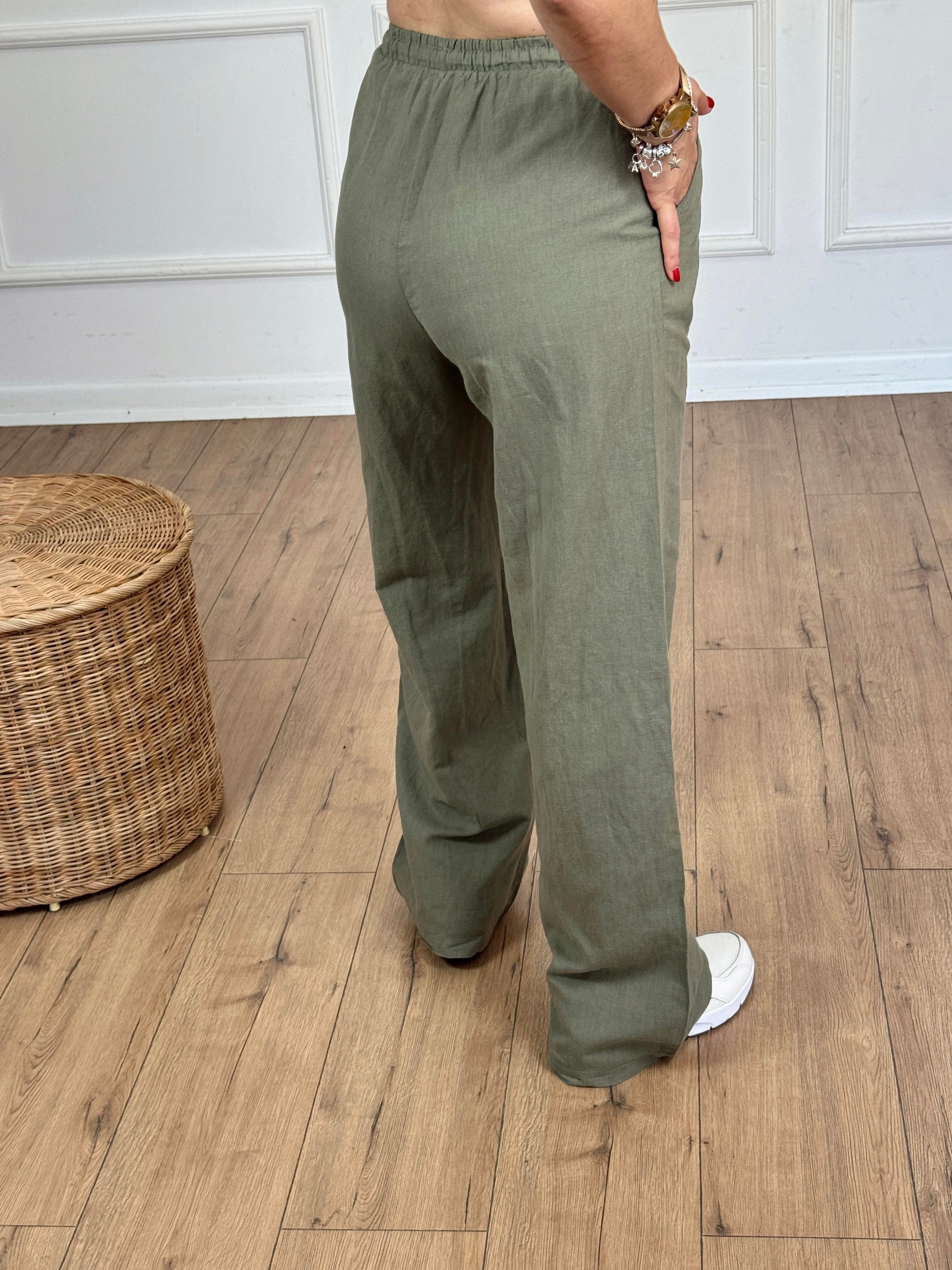Keten Bağcıklı Pantolon HAKİ