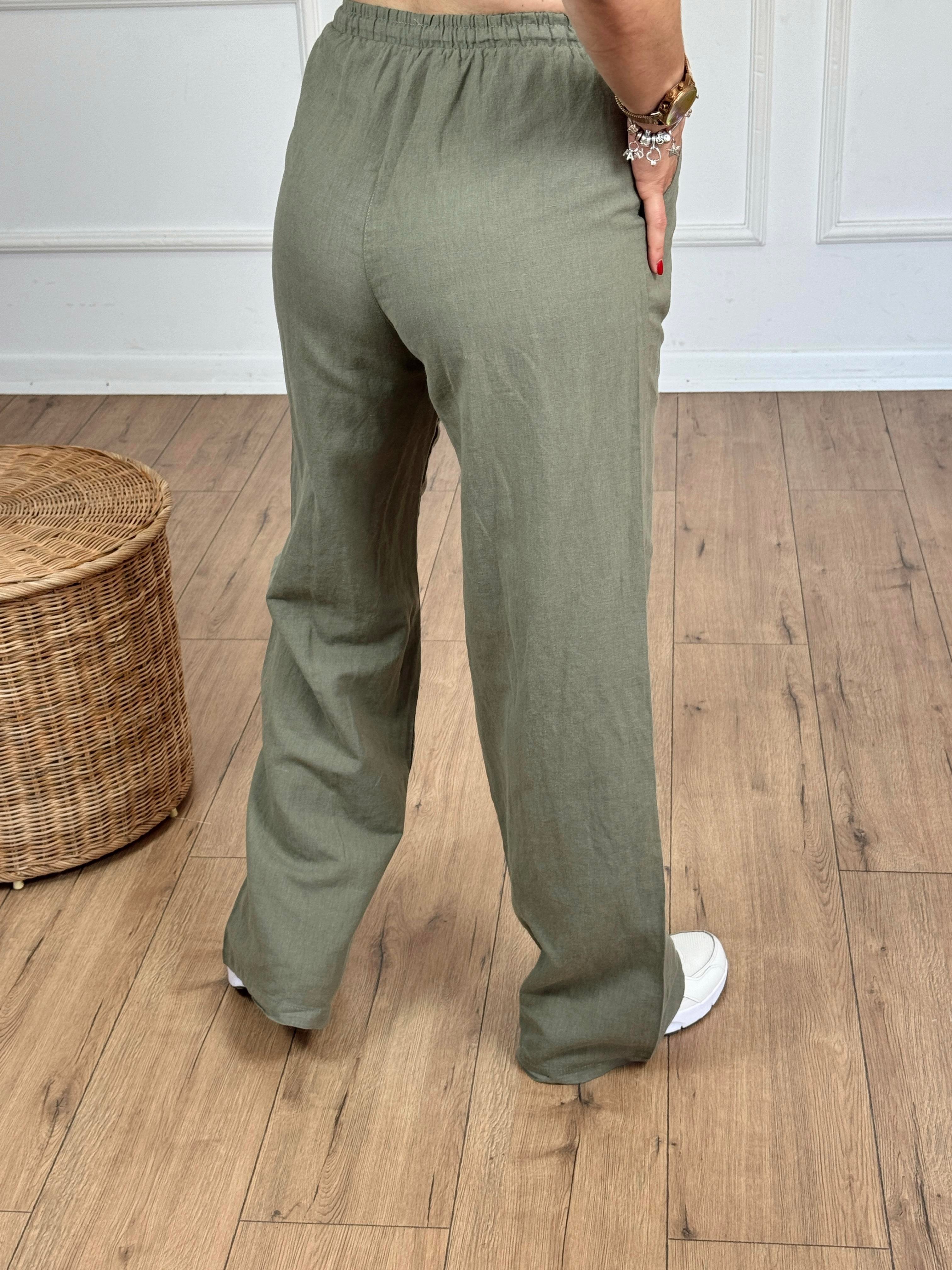 Keten Bağcıklı Pantolon HAKİ