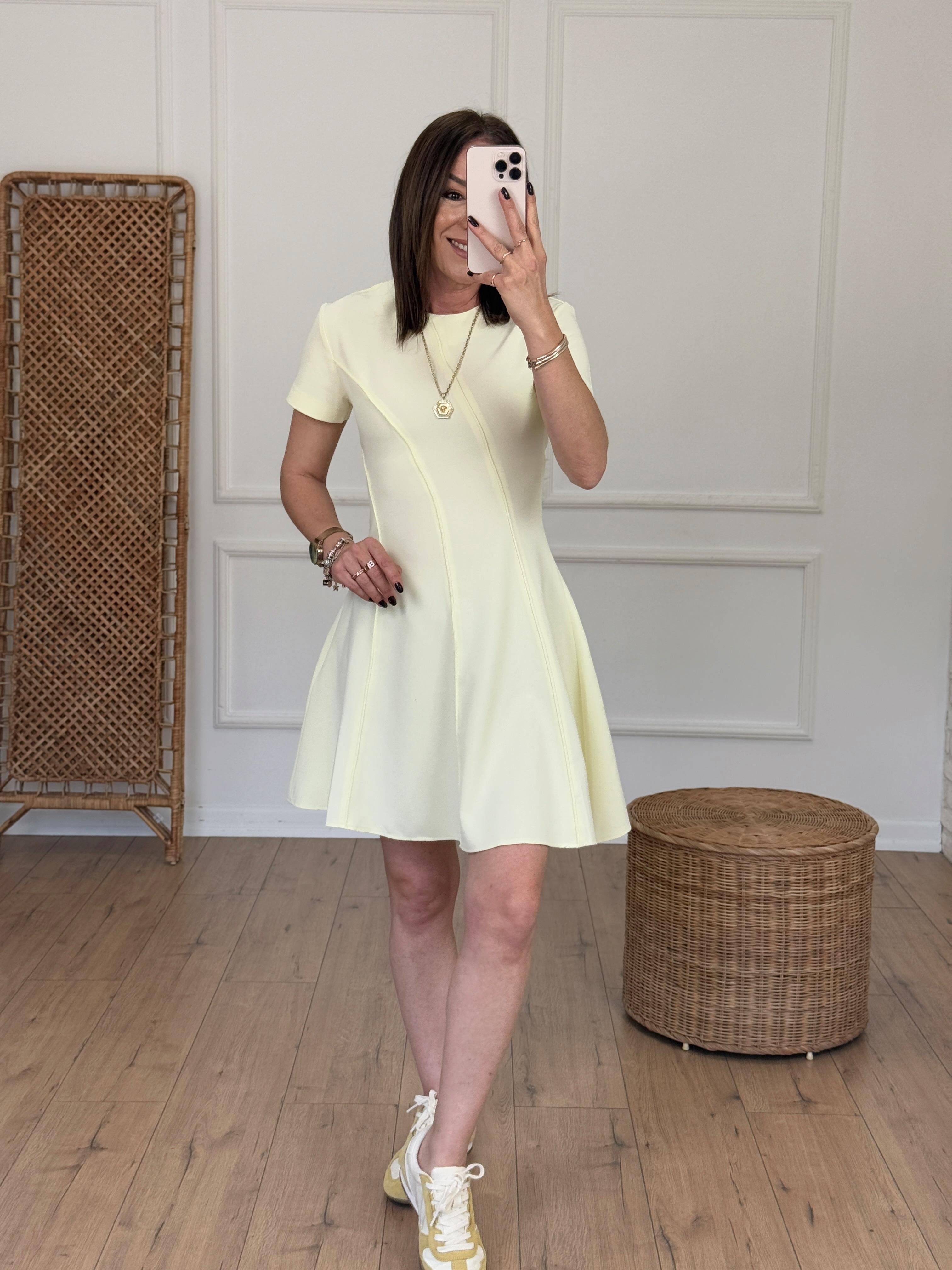 Kısa Kol Biyeli Çan Elbise SARI